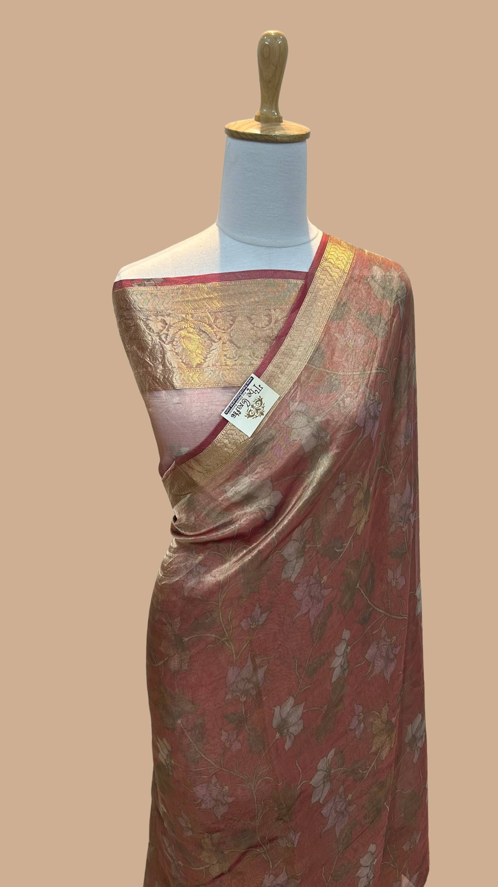 Pure Tissue Silk Banarasi Saree with flover print work