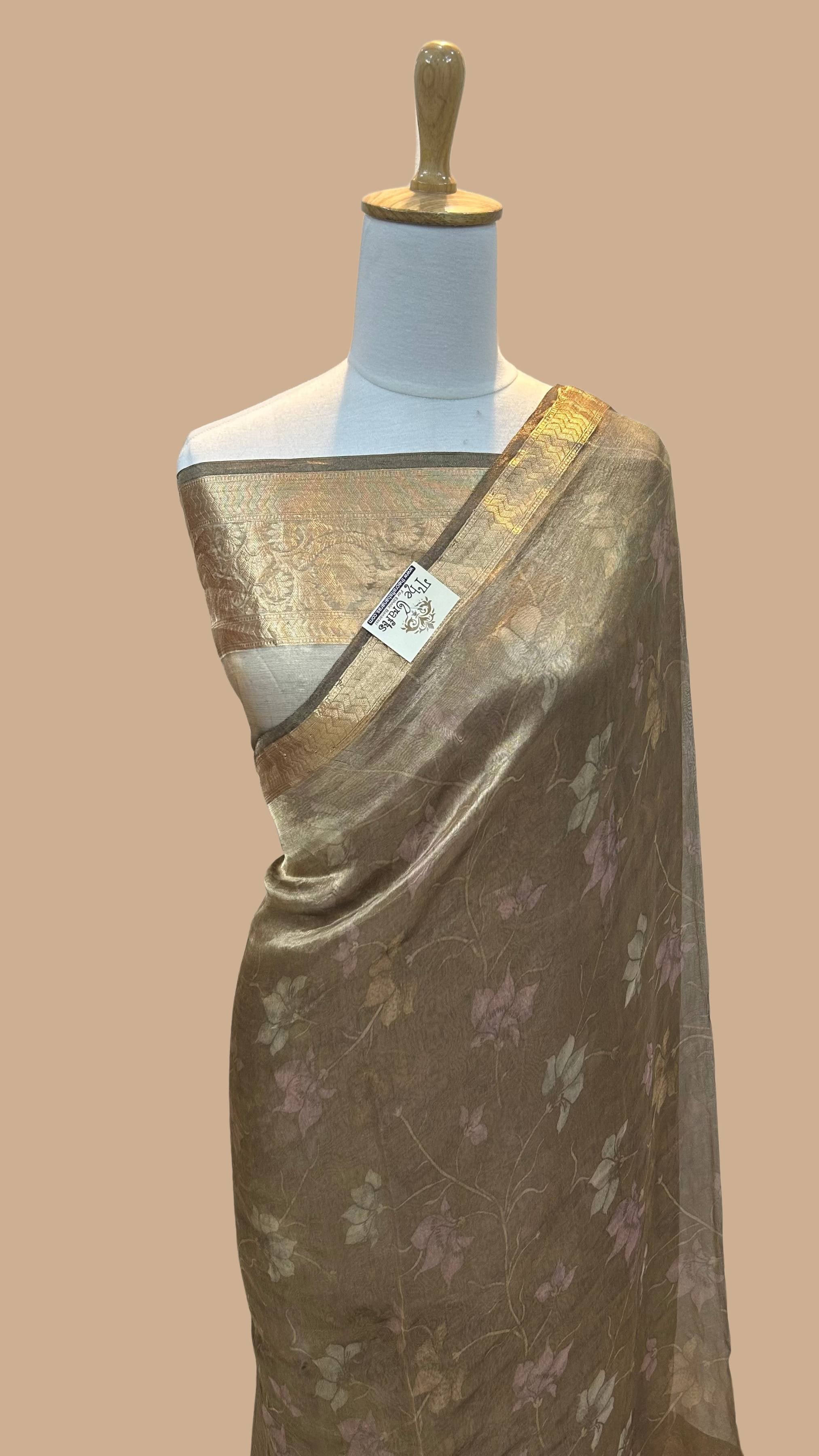 Pure Tissue Silk Banarasi Saree with flover print work