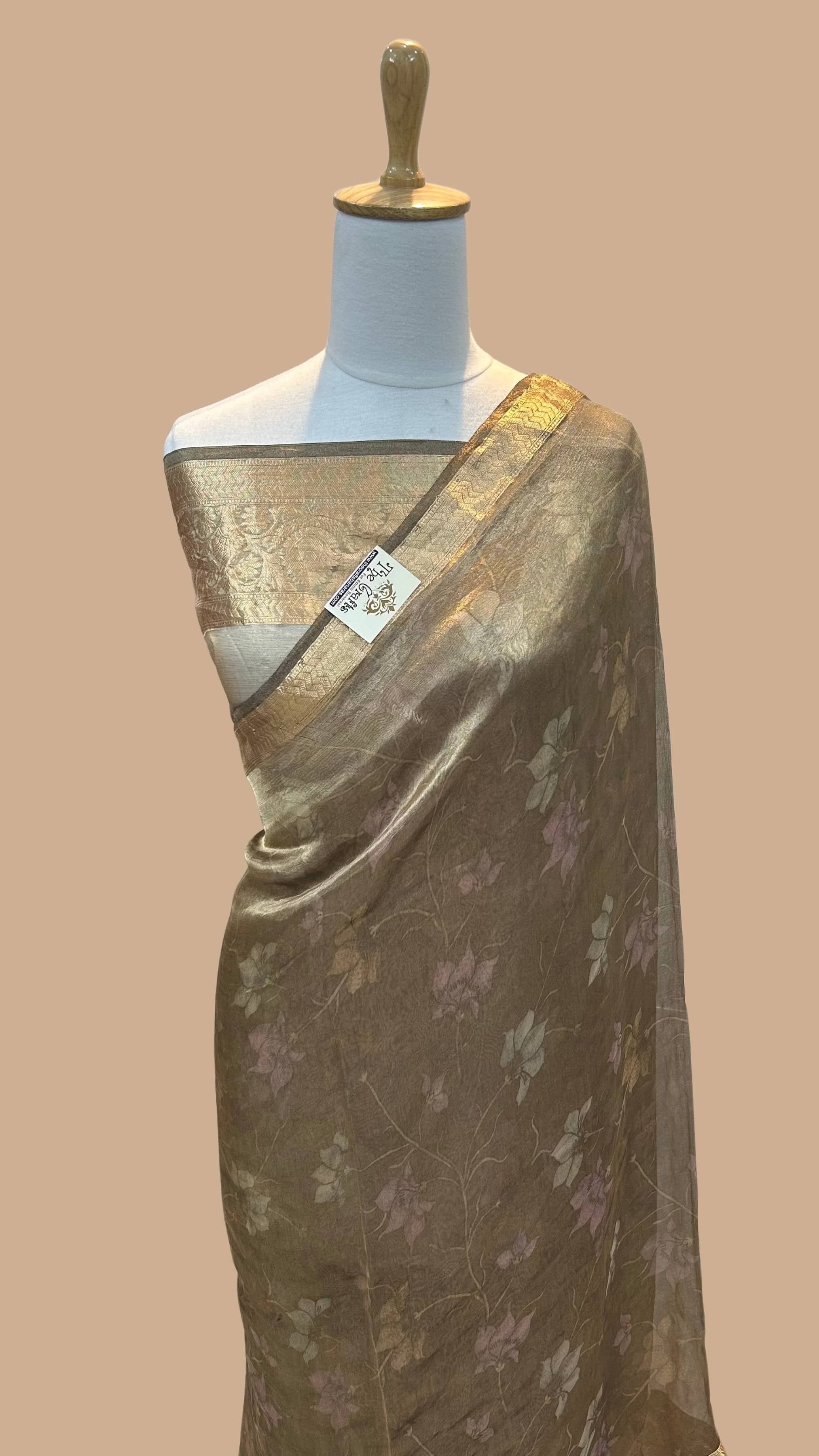 Pure Tissue Silk Banarasi Saree with flover print work