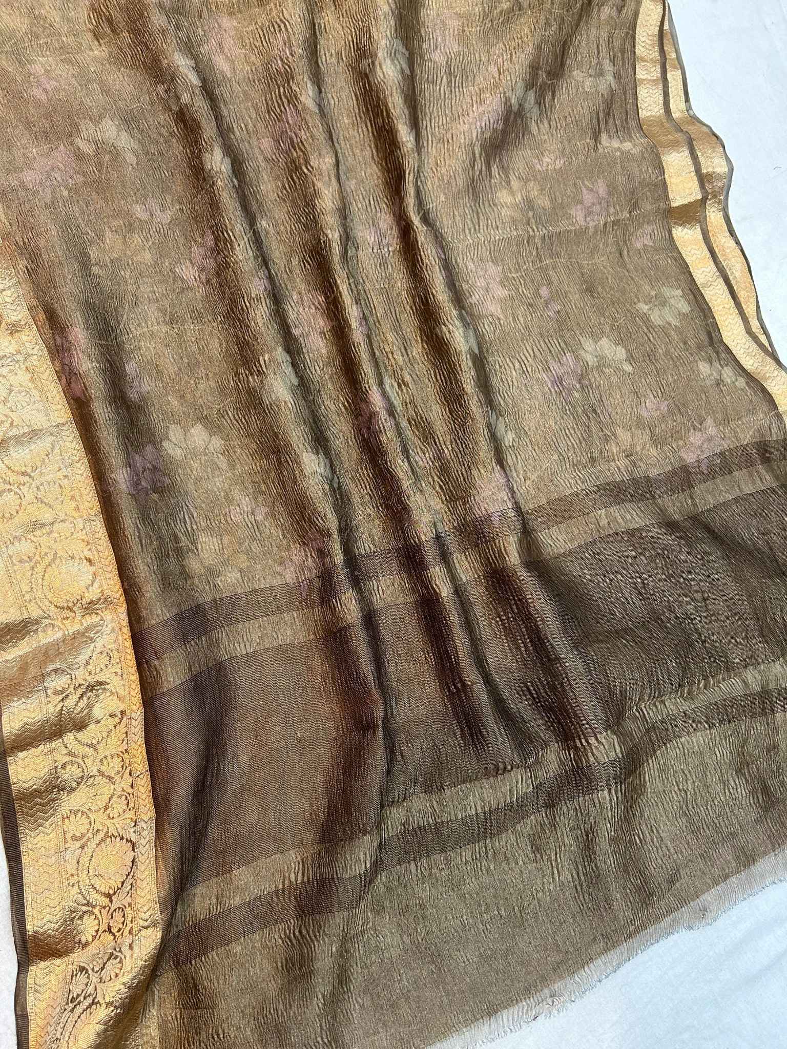 Pure Crush Tissue Silk Banarasi Saree with flover print work