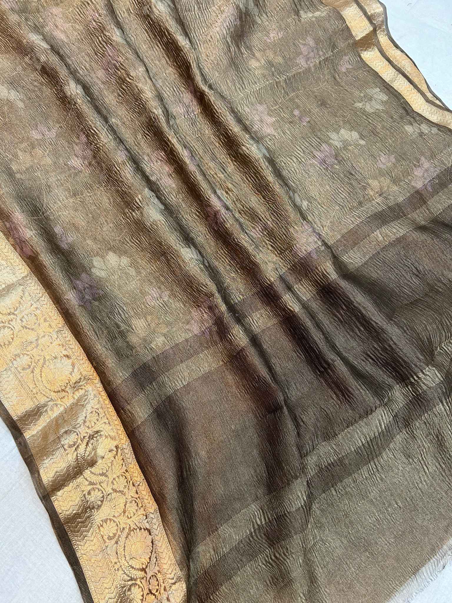 Pure Crush Tissue Silk Banarasi Saree with flover print work