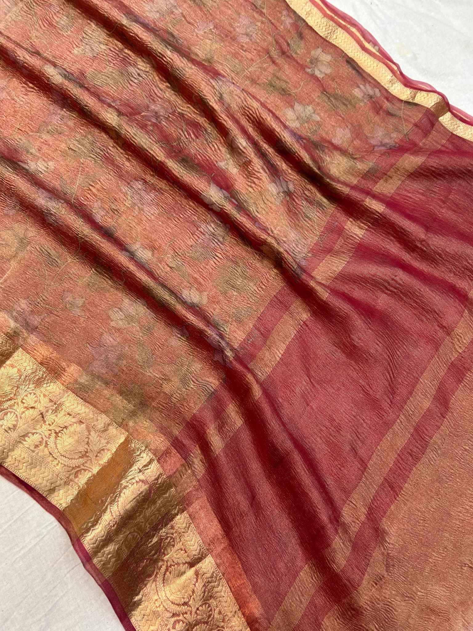 Pure Crush Tissue Silk Banarasi Saree with flover print work