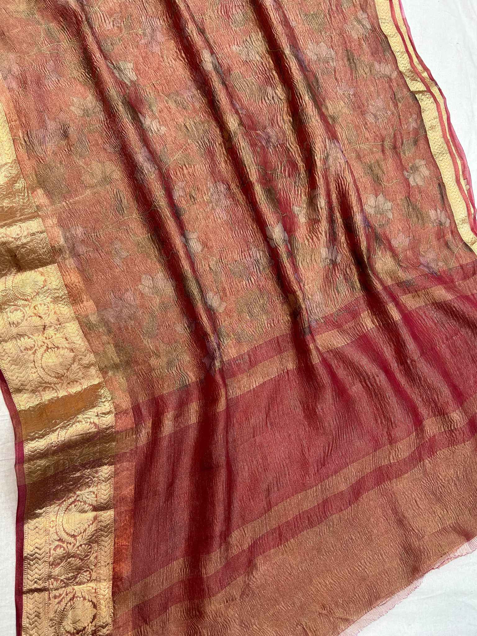 Pure Crush Tissue Silk Banarasi Saree with flover print work