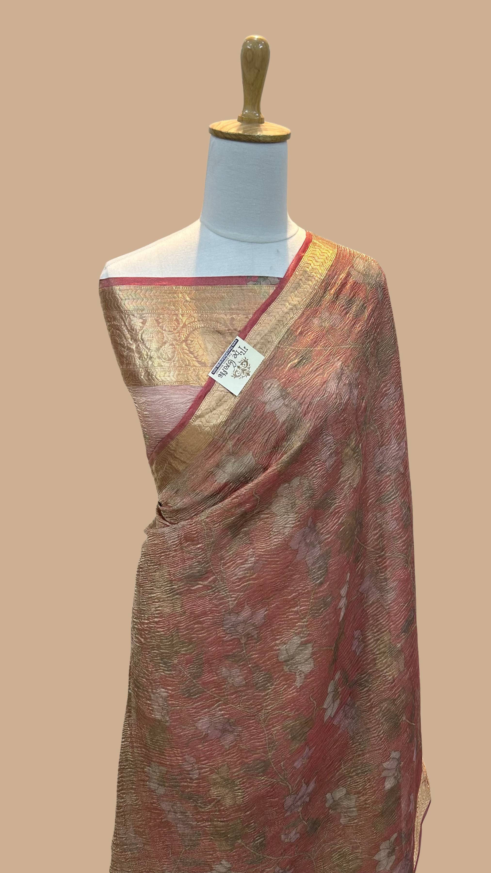 Pure Crush Tissue Silk Banarasi Saree with flover print work