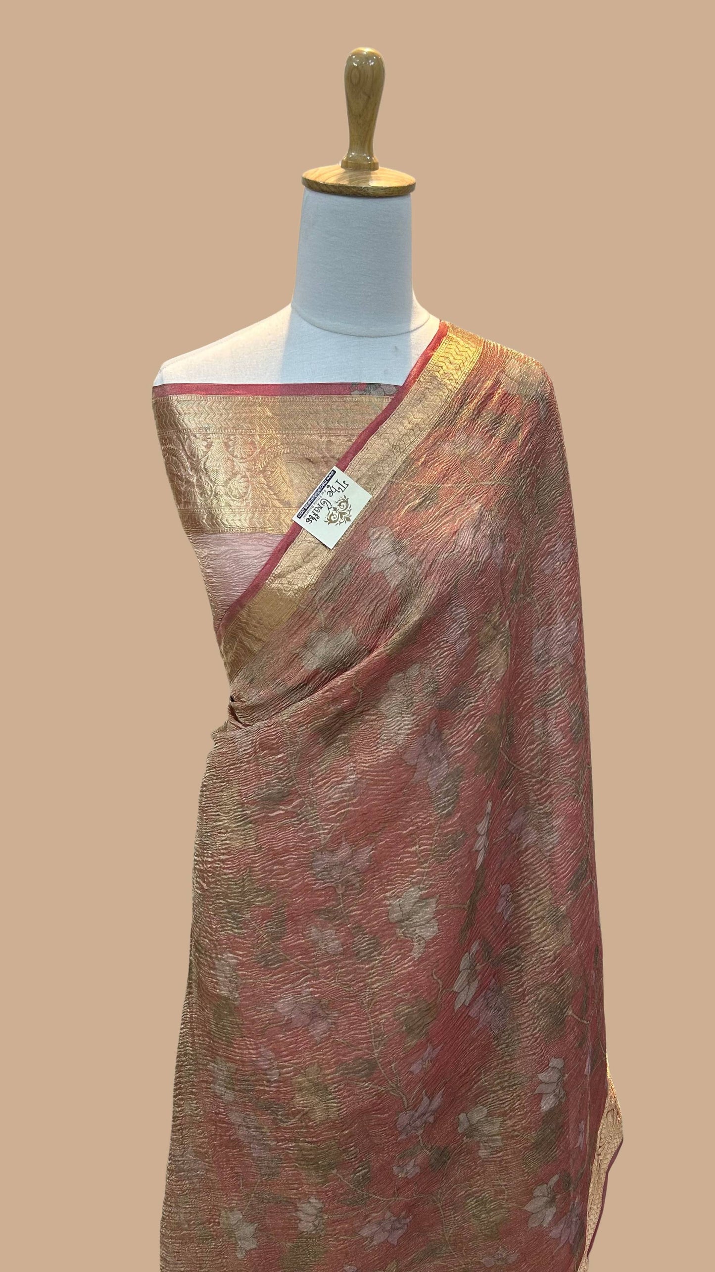 Pure Crush Tissue Silk Banarasi Saree with flover print work