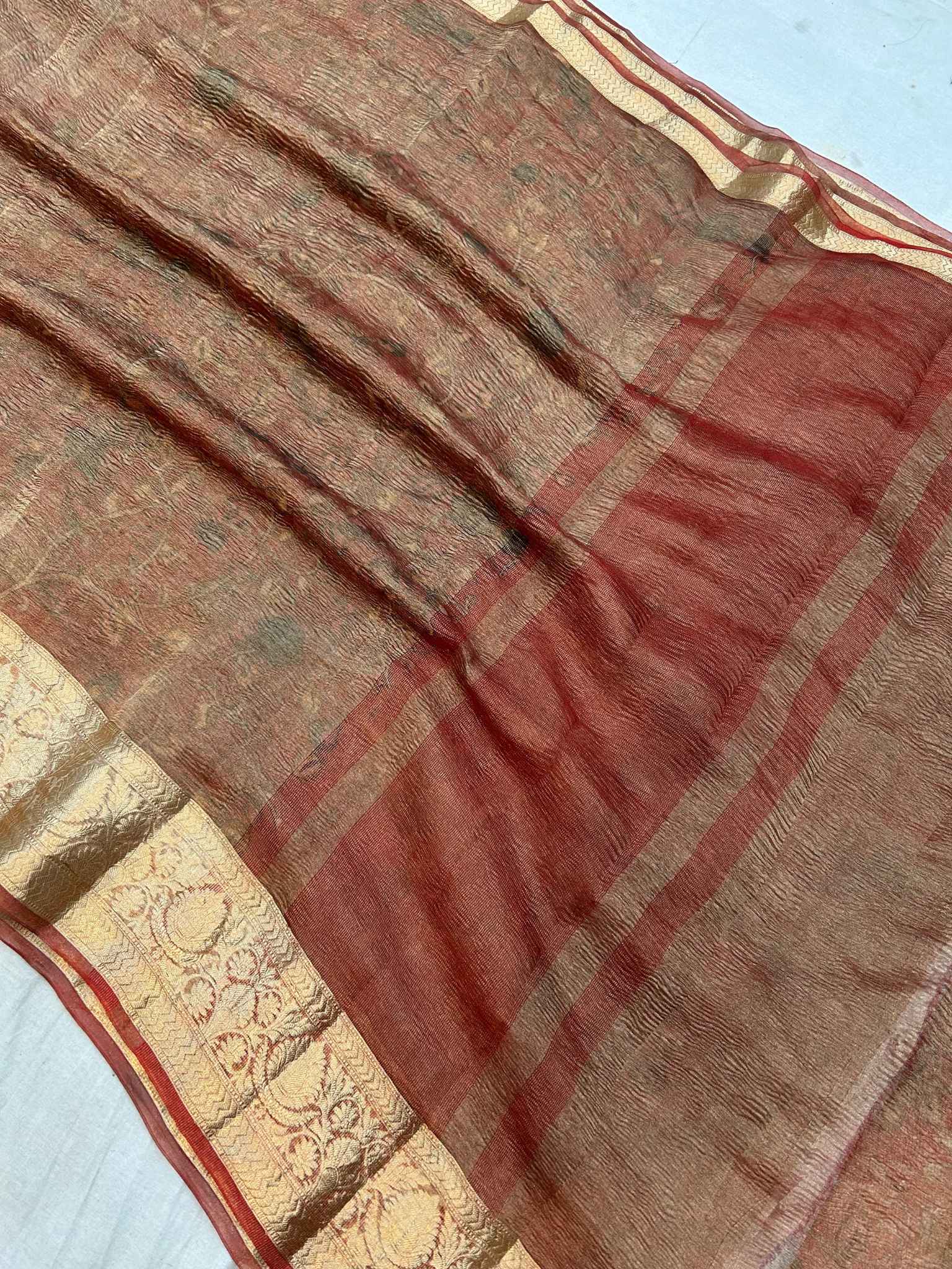 Pure Crush Tissue Silk Banarasi Saree with flover print work