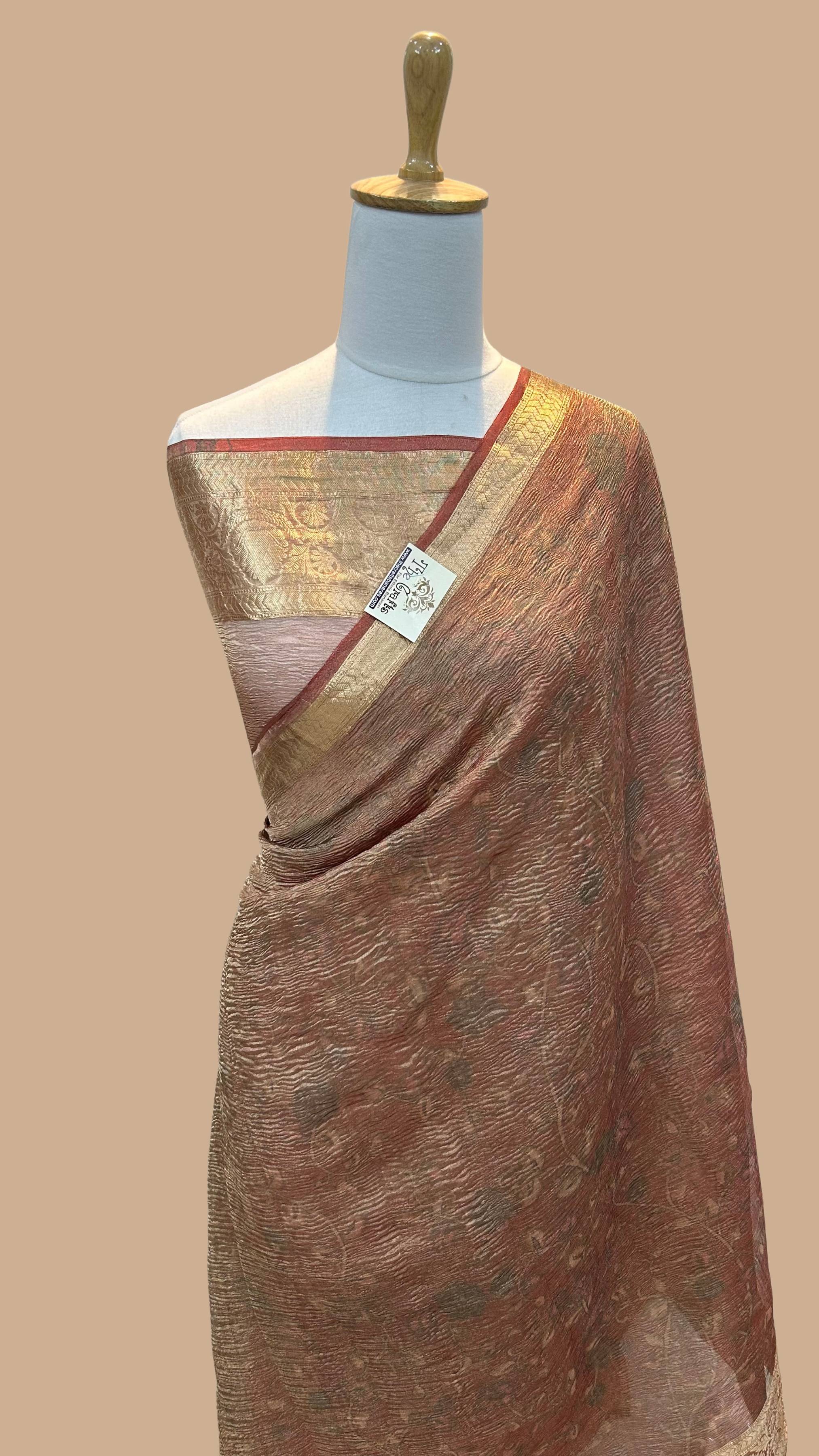 Pure Crush Tissue Silk Banarasi Saree with flover print work