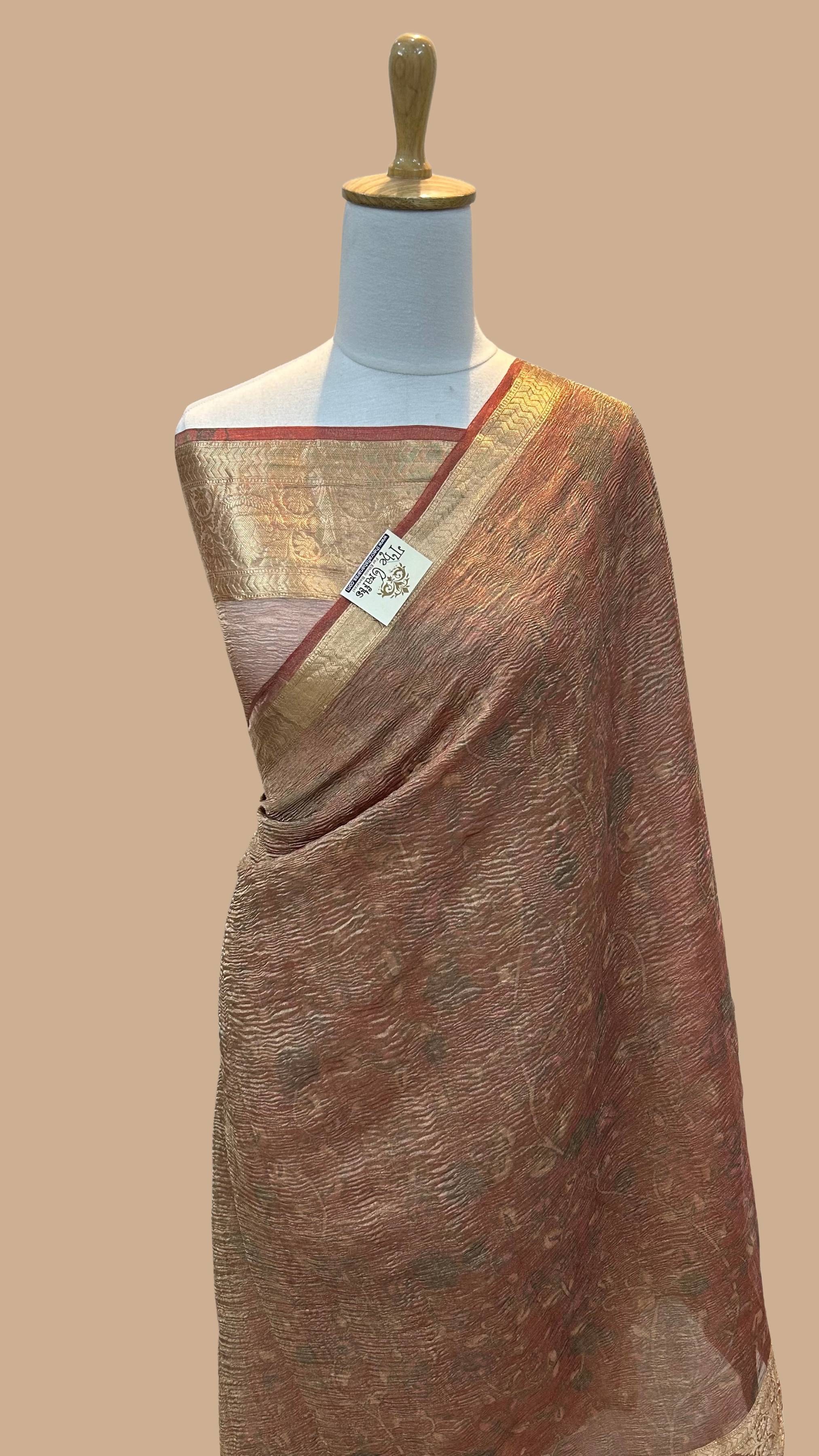 Pure Crush Tissue Silk Banarasi Saree with flover print work