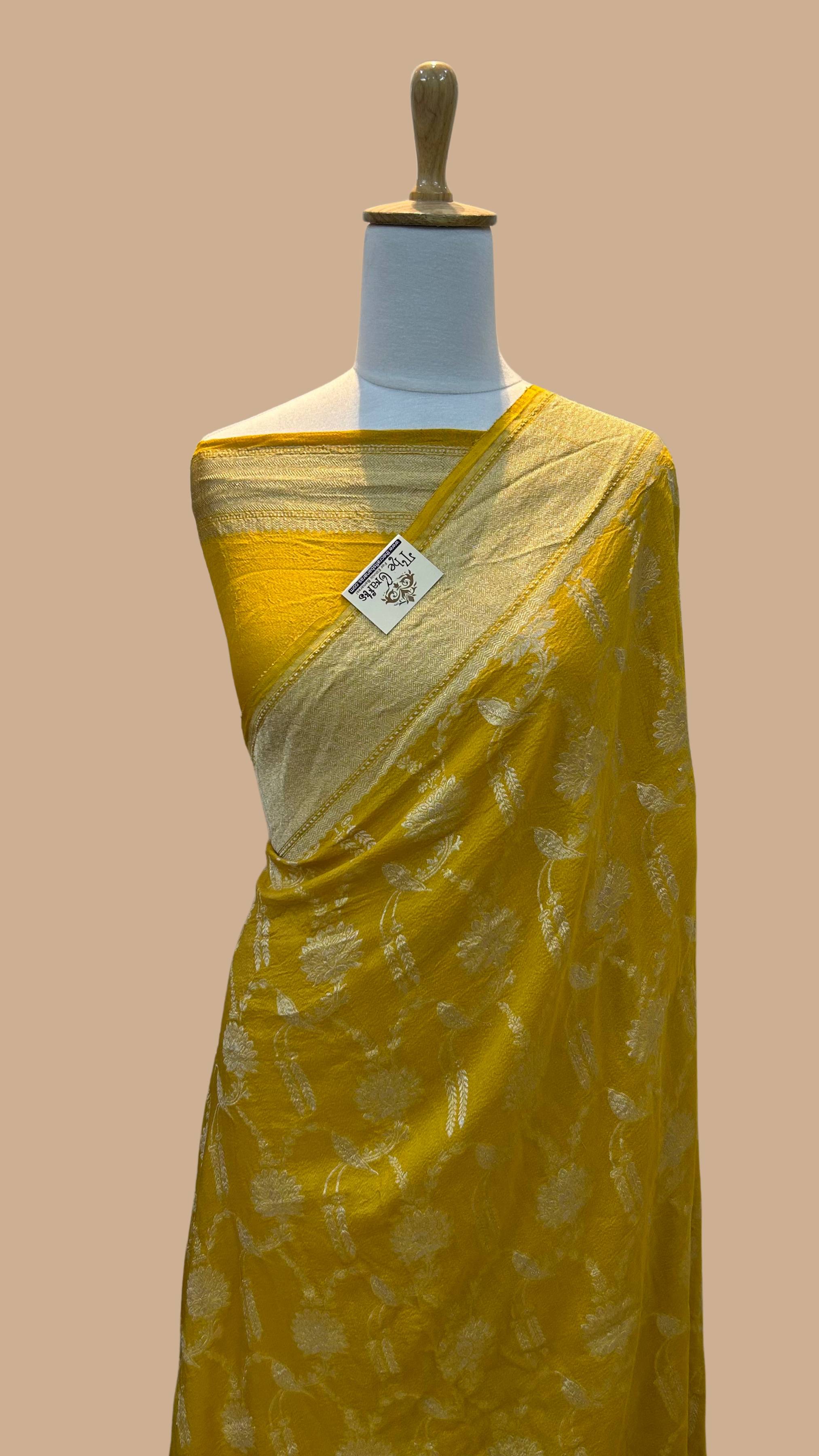 Tussar Georgette Handloom Banarasi Saree - jaal work all over