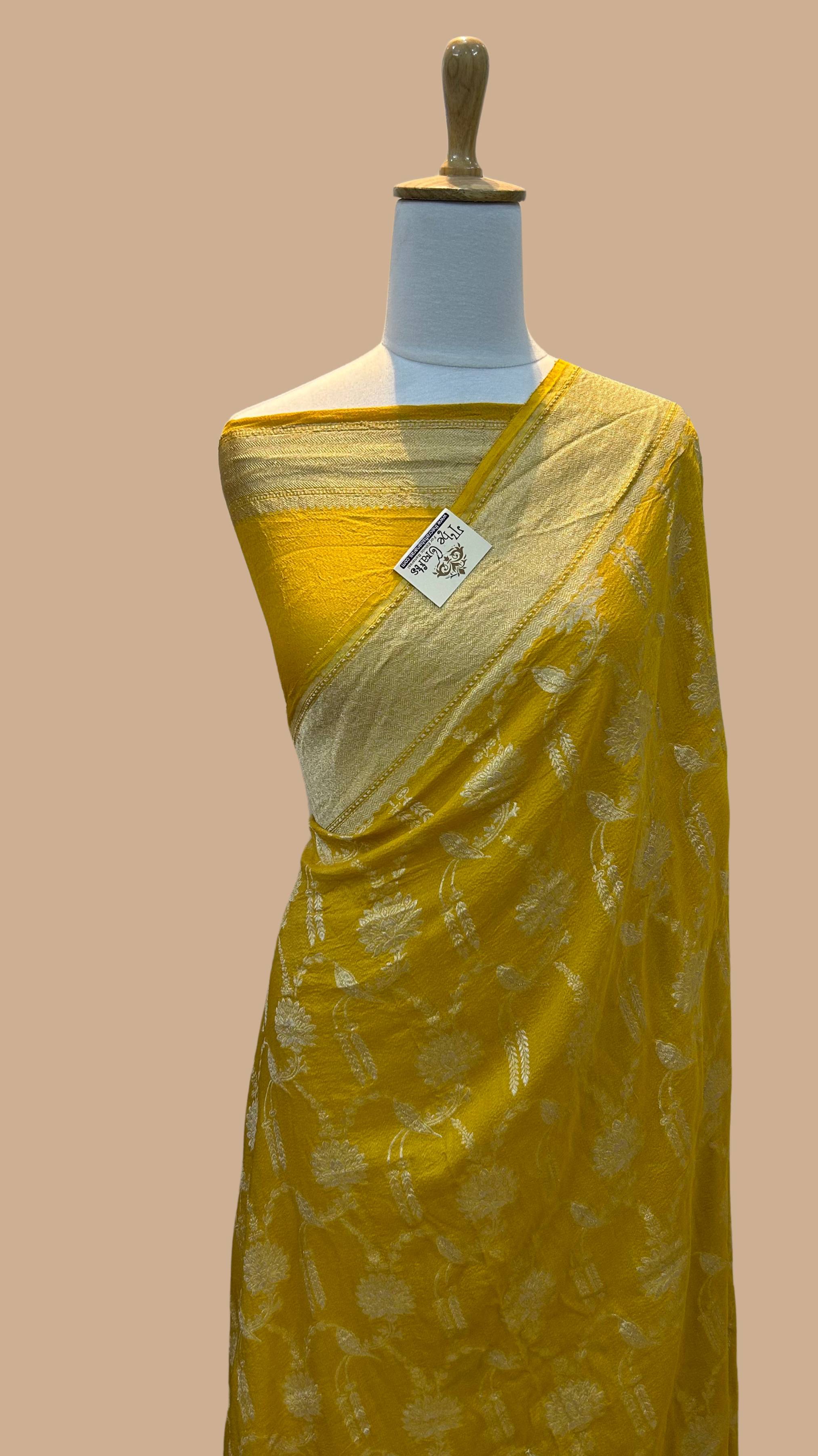 Tussar Georgette Handloom Banarasi Saree - jaal work all over