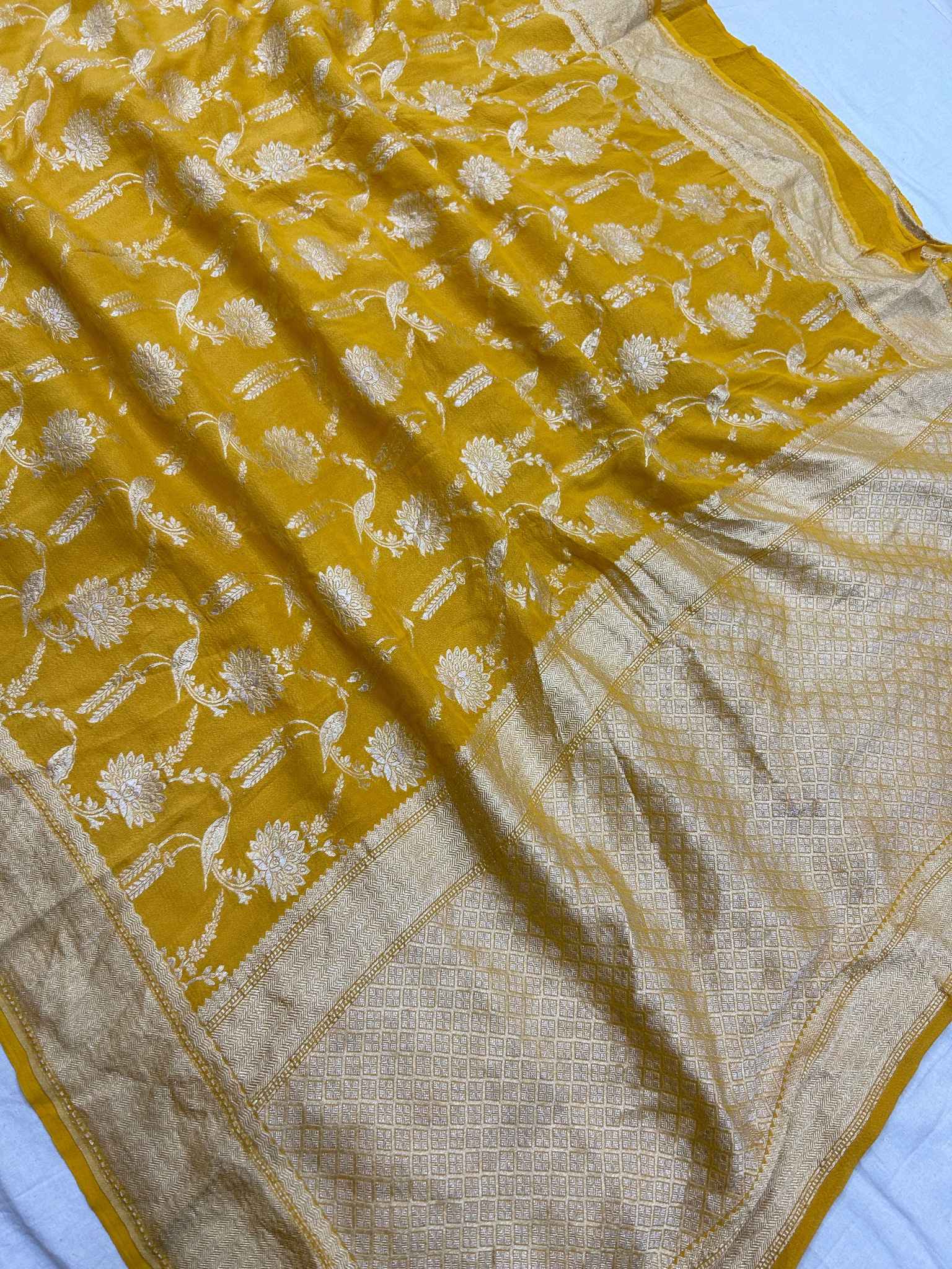 Tussar Georgette Handloom Banarasi Saree - jaal work all over