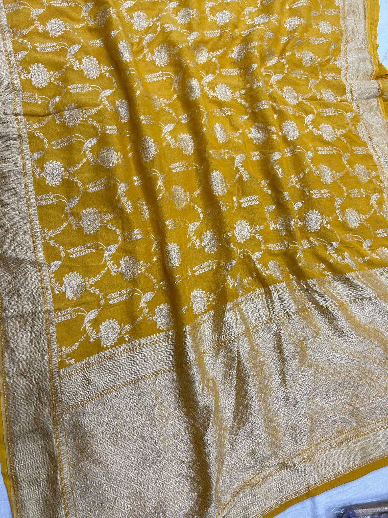 Tussar Georgette Handloom Banarasi Saree - jaal work all over