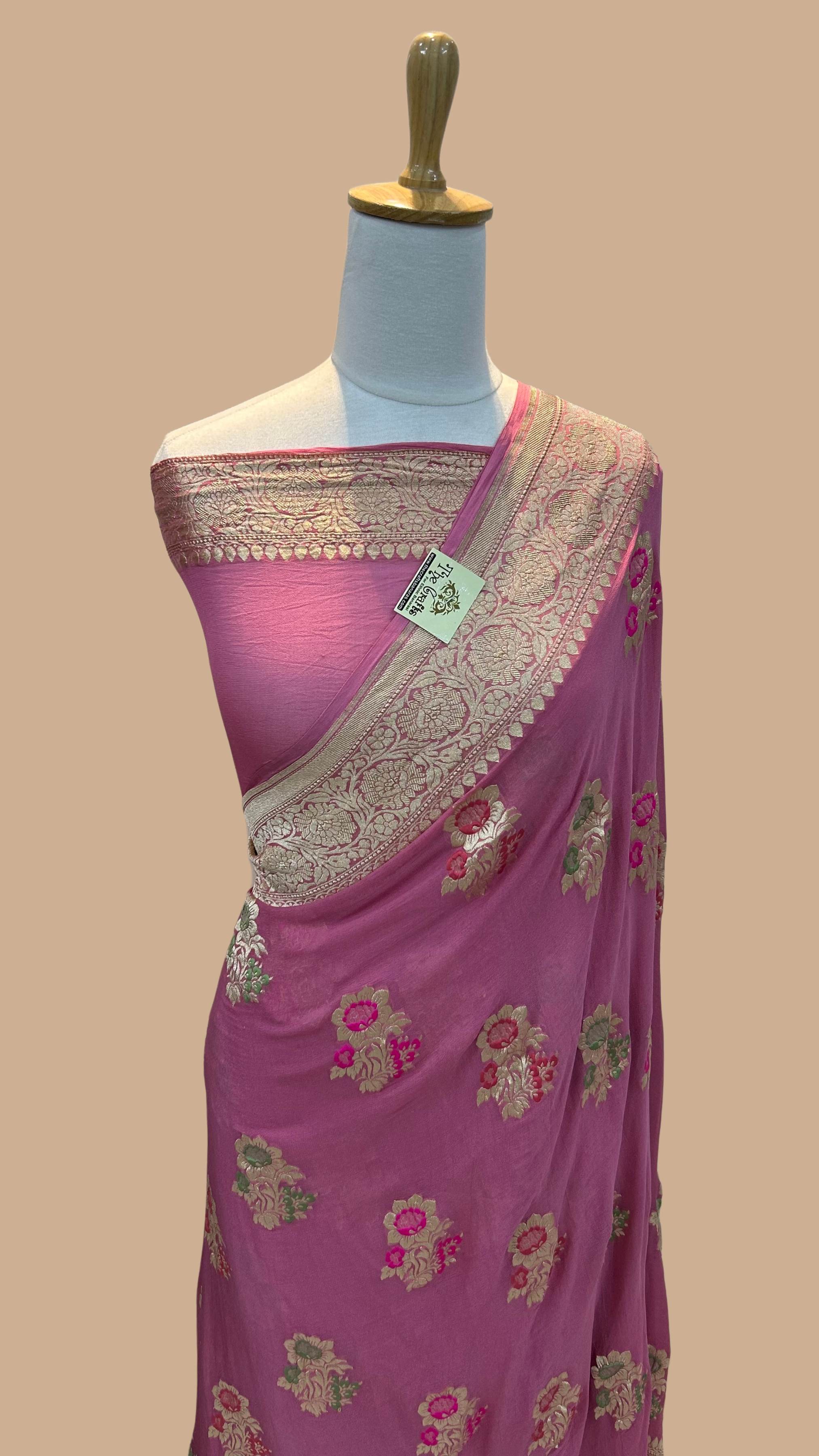 Khaddi Georgette Handloom Banarasi Saree - Jaal with Meenakari