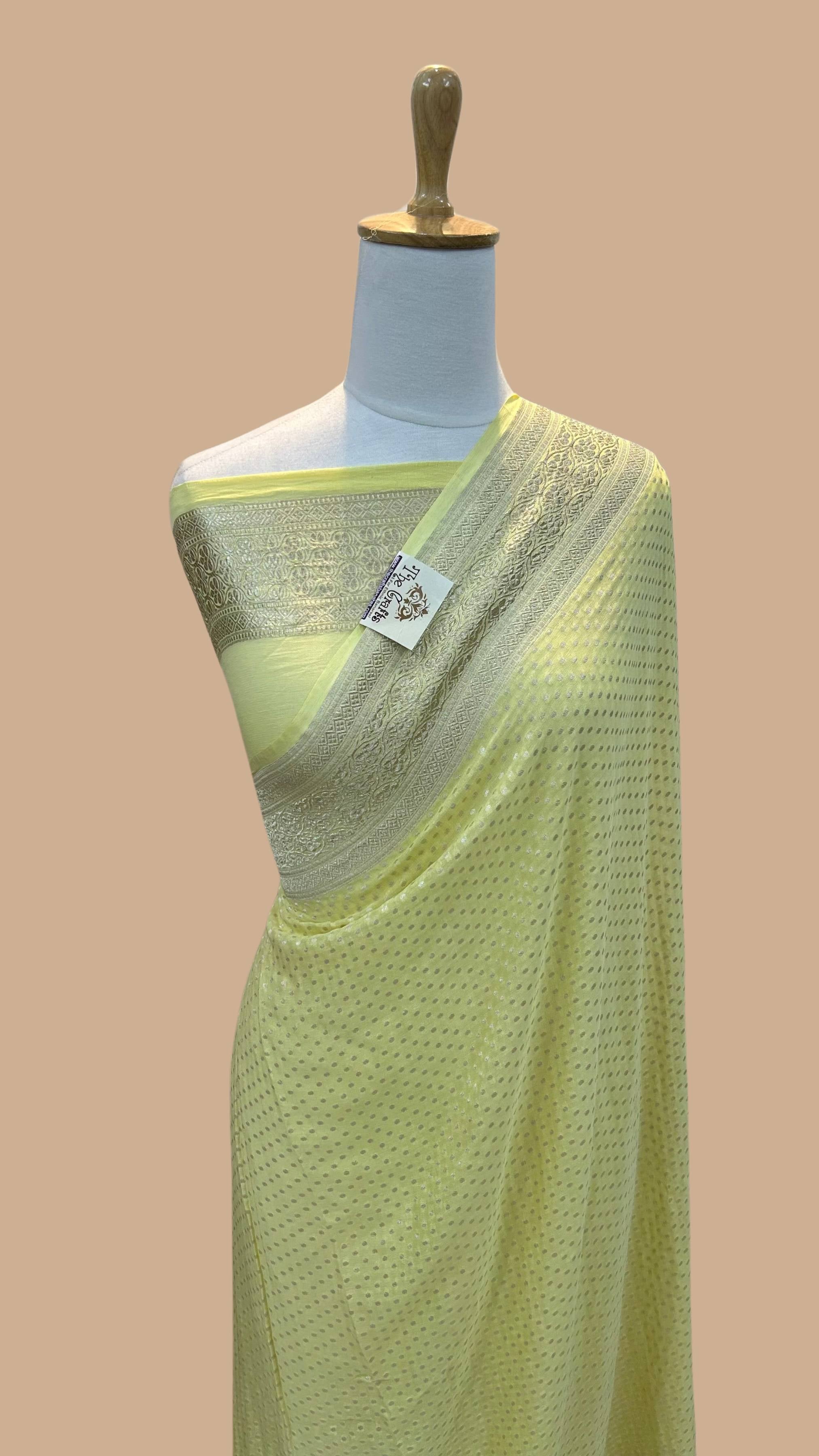 Khaddi Georgette Handloom Banarasi Saree - with Meenakari buta