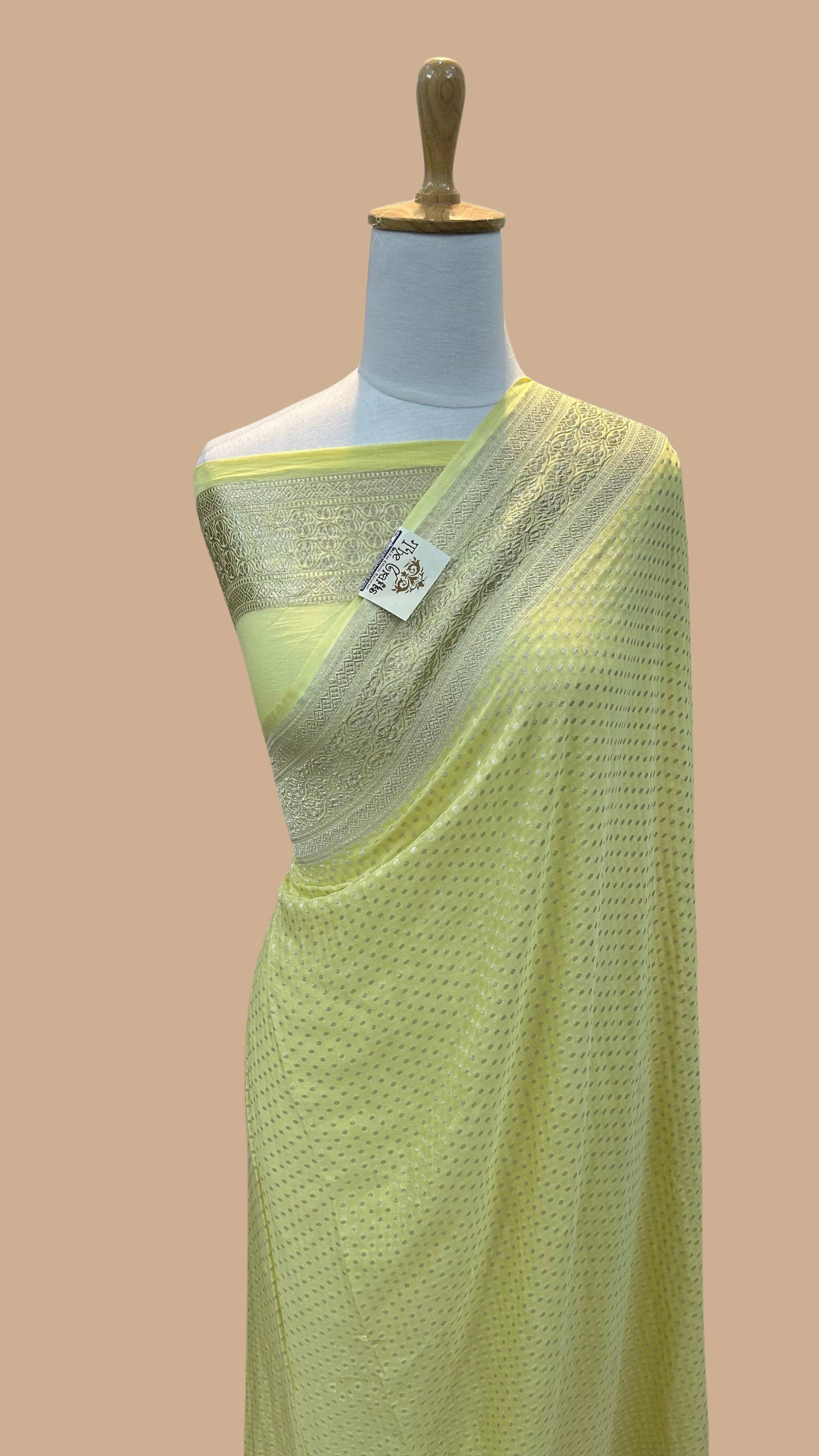 Khaddi Georgette Handloom Banarasi Saree - with Meenakari buta