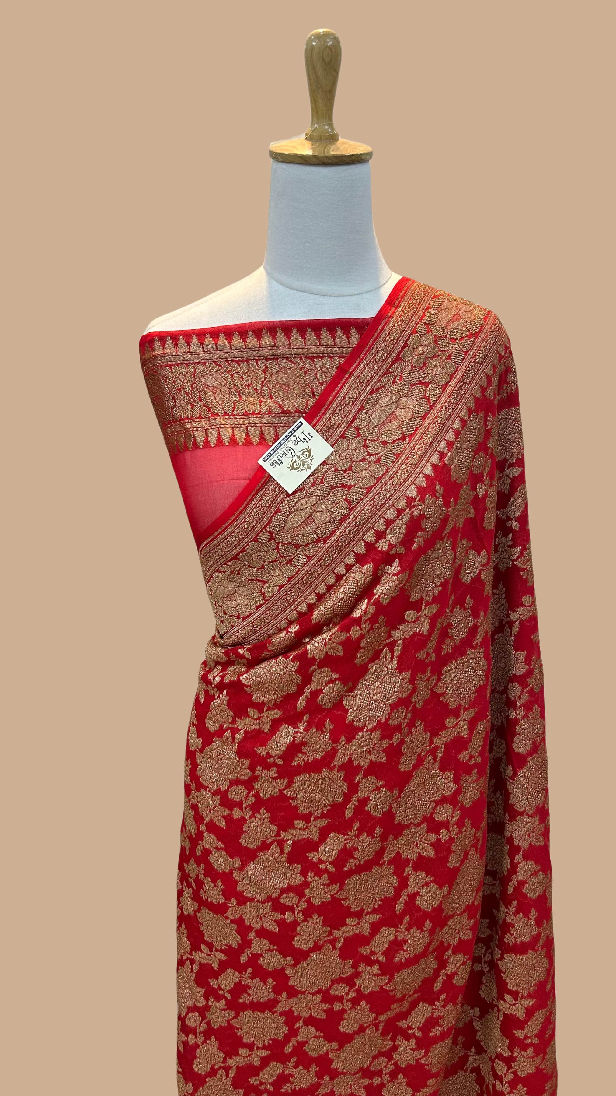 Khaddi Georgette Banarasi Saree - Antique Zari