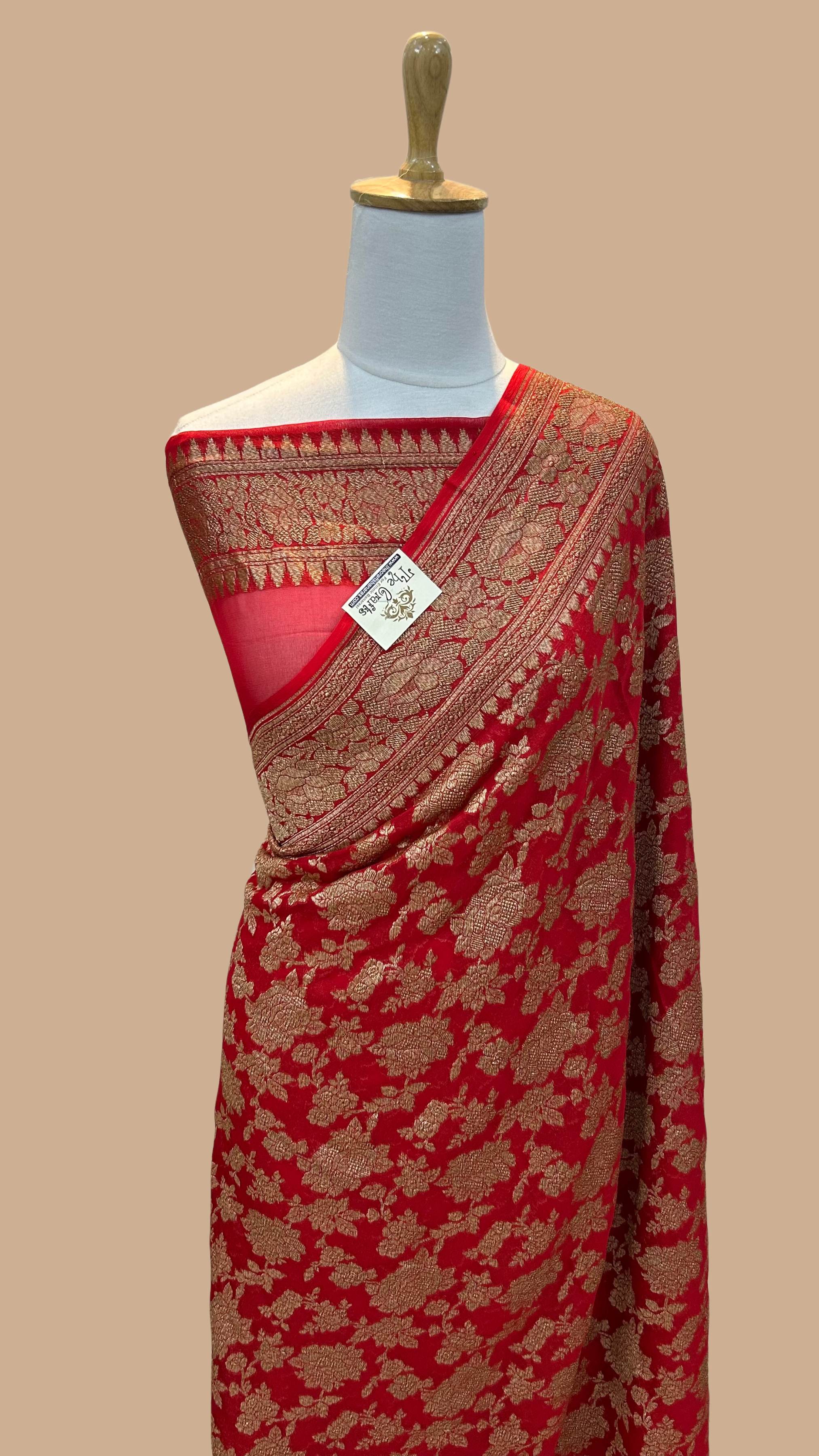 Khaddi Georgette Banarasi Saree - Antique Zari