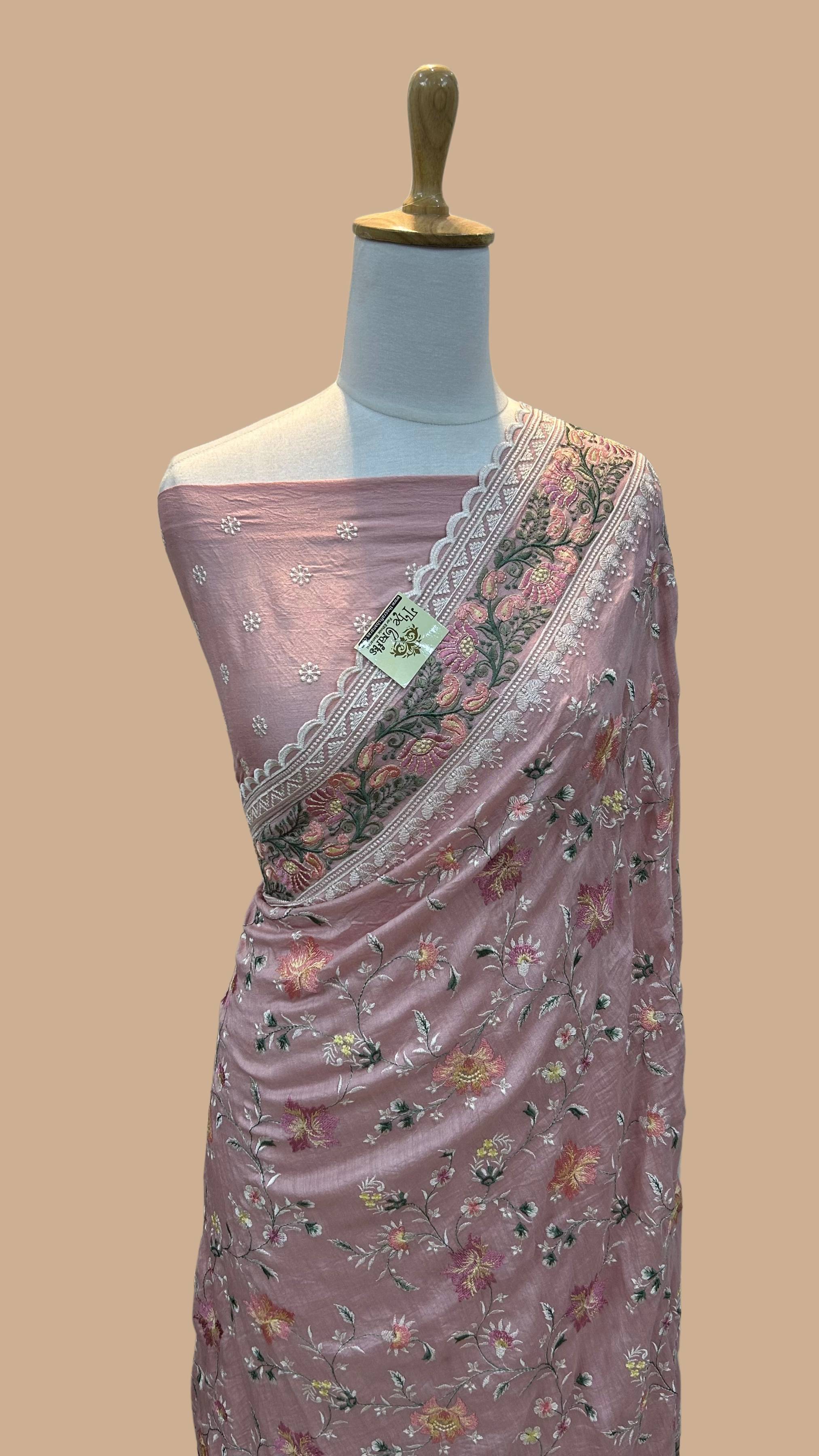 Pure Munga Silk Banarasi Saree - Chikankari all over