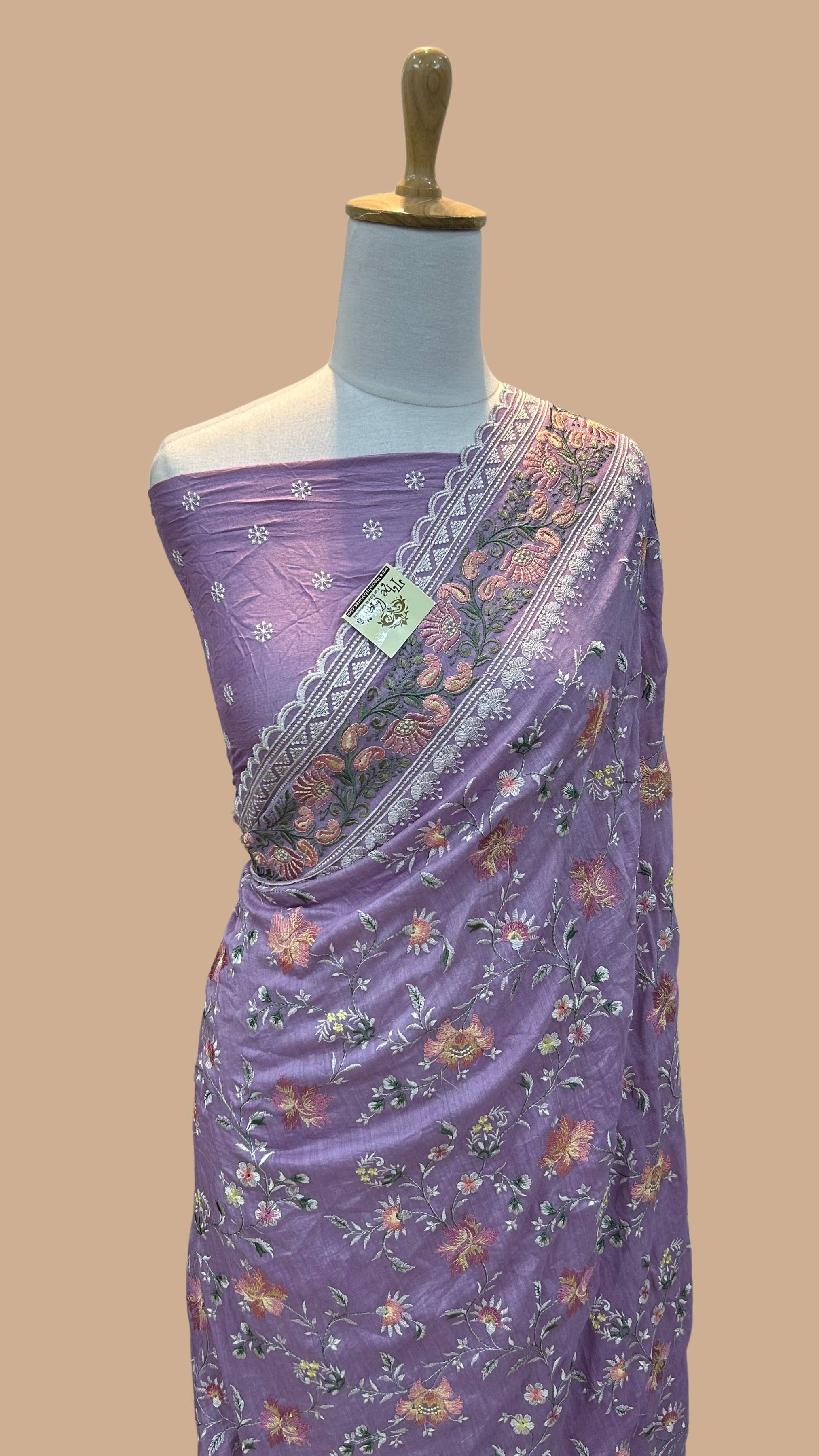 Pure Munga Silk Banarasi Saree - Chikankari all over