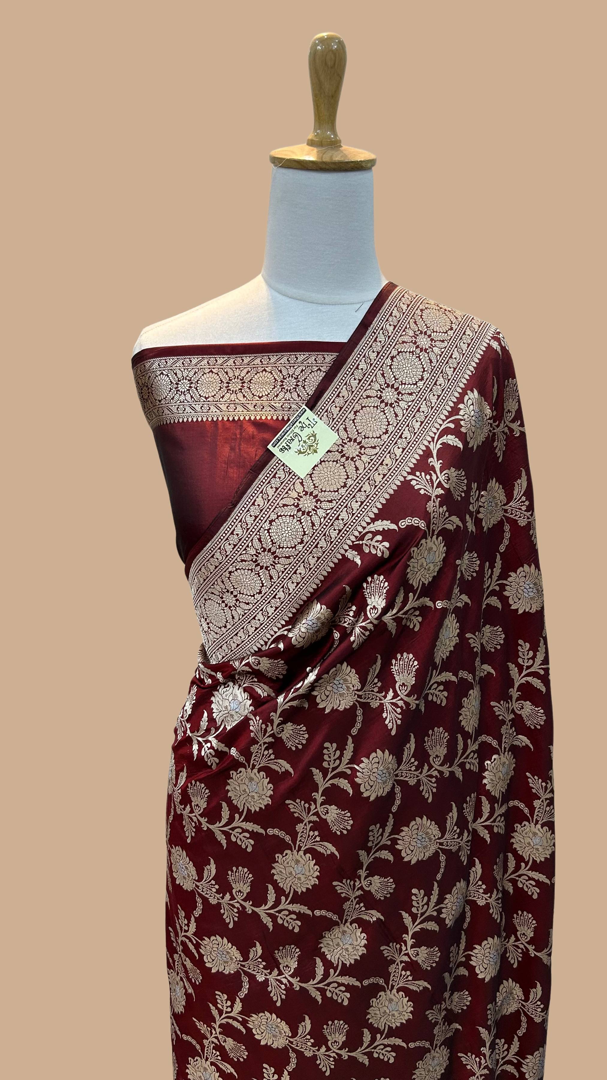 Pure Katan Silk Handloom Banarasi Saree - All over Sona rupa jaal work