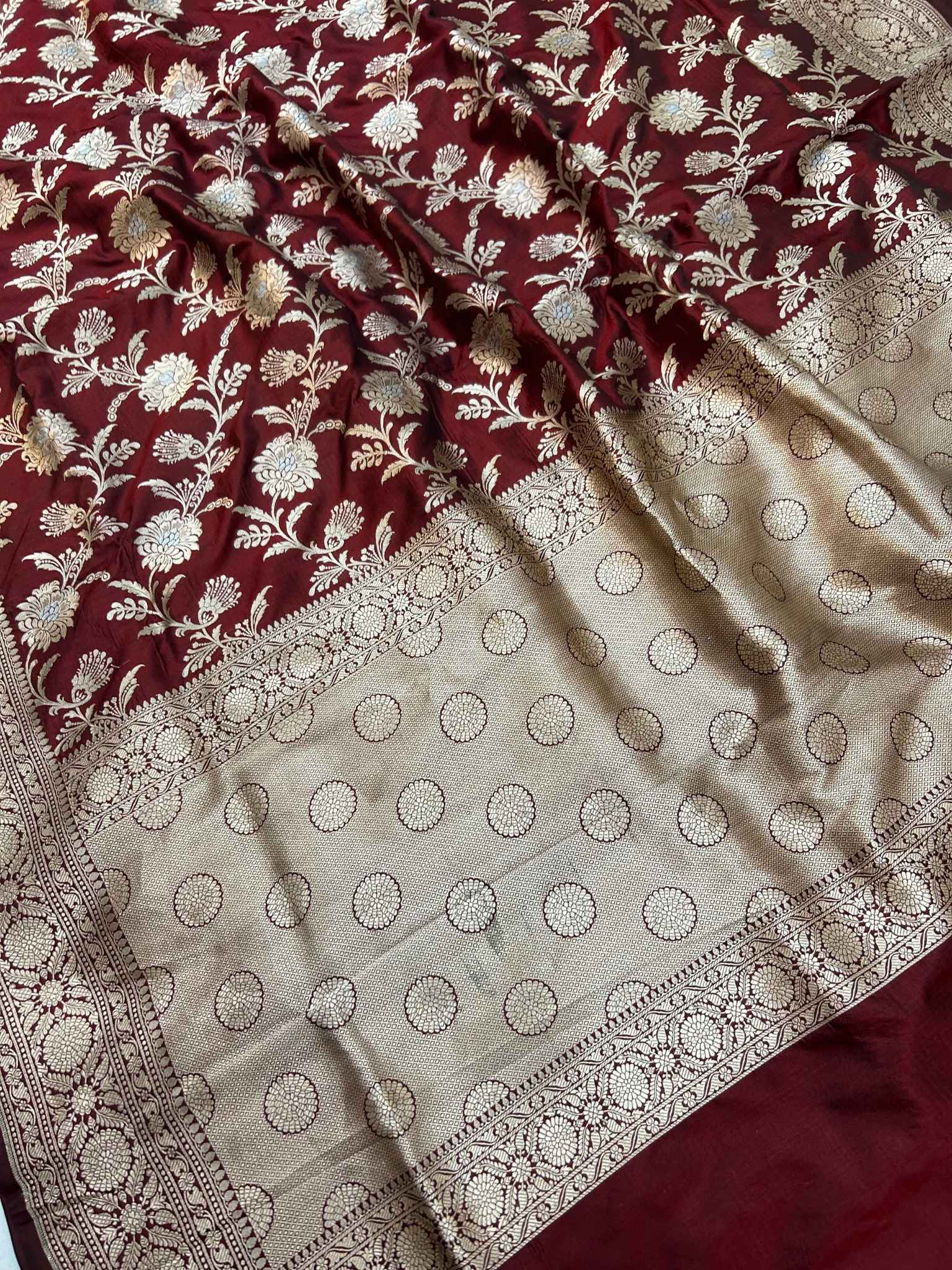 Pure Katan Silk Handloom Banarasi Saree - All over Sona rupa jaal work