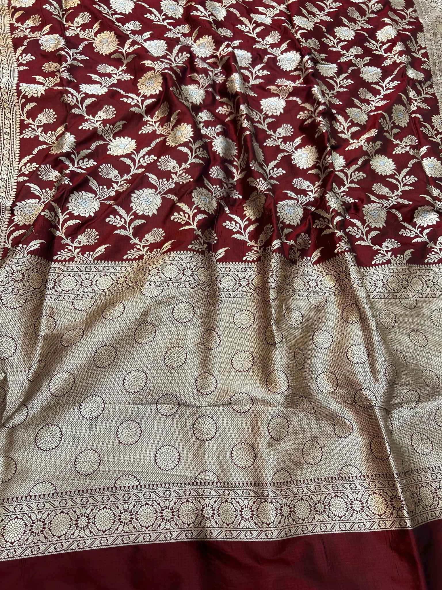 Pure Katan Silk Handloom Banarasi Saree - All over Sona rupa jaal work