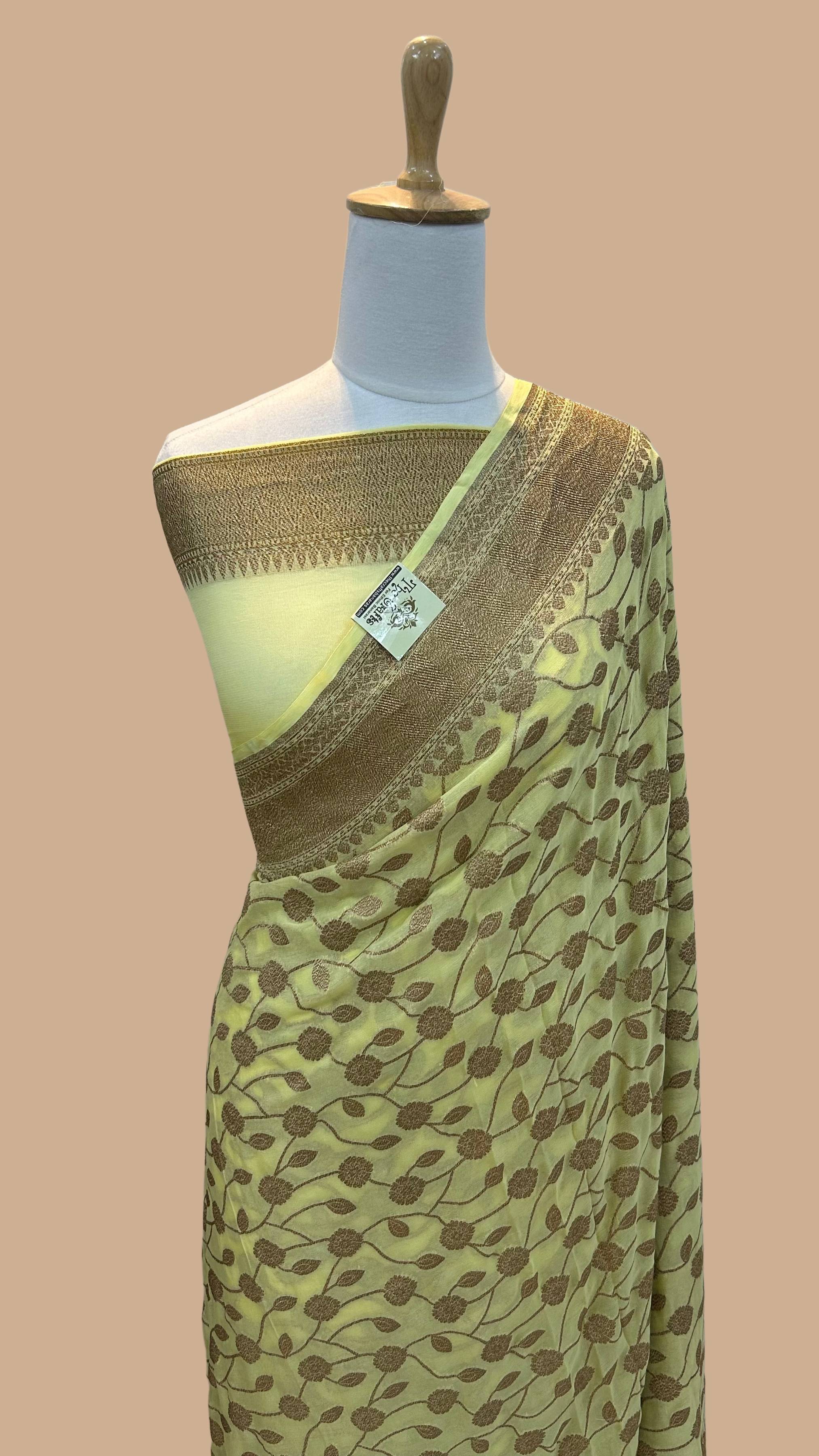 Khaddi Georgette Banarasi Saree - Antique Zari