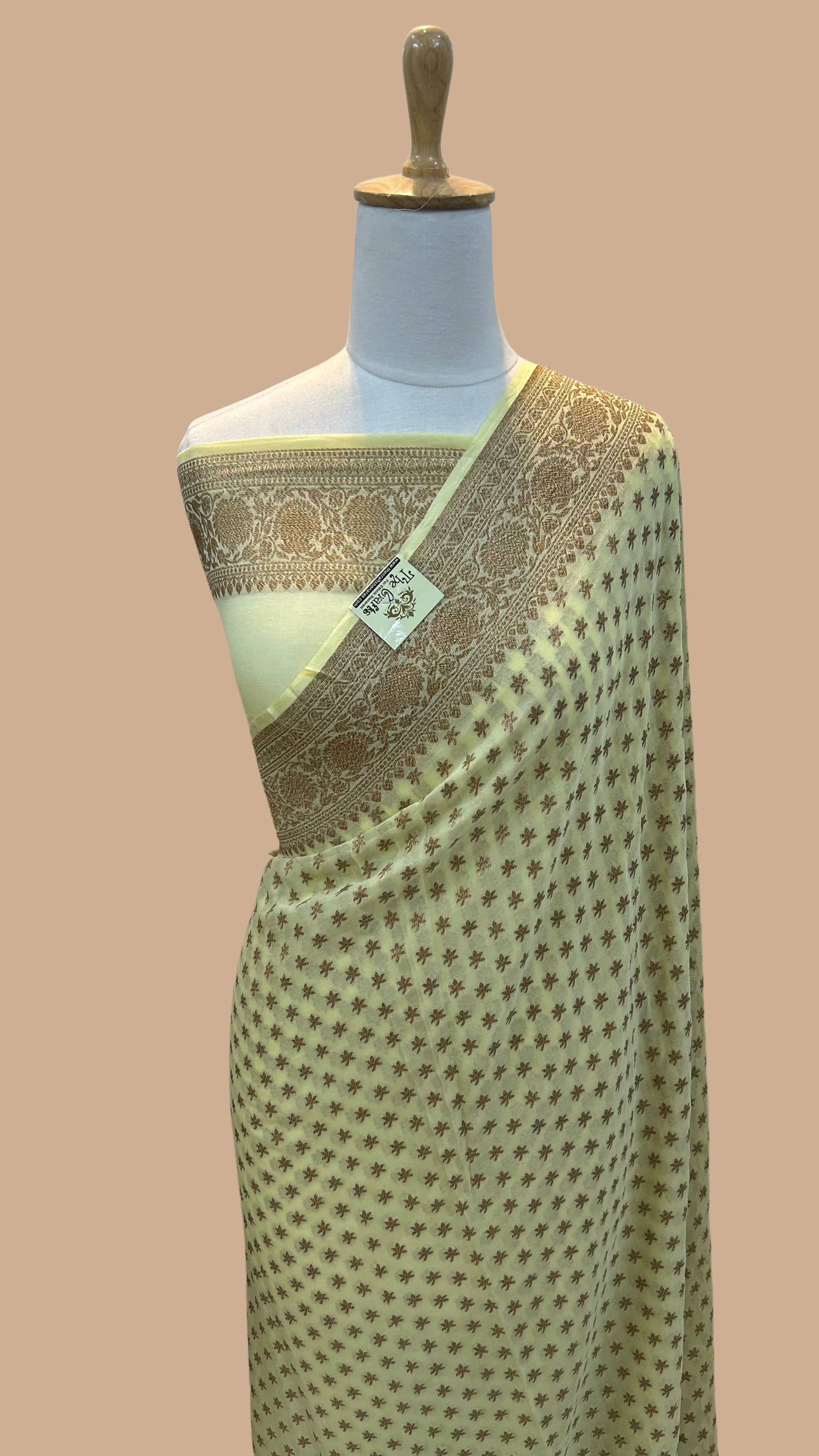 Khaddi Georgette Banarasi Saree - Antique Zari