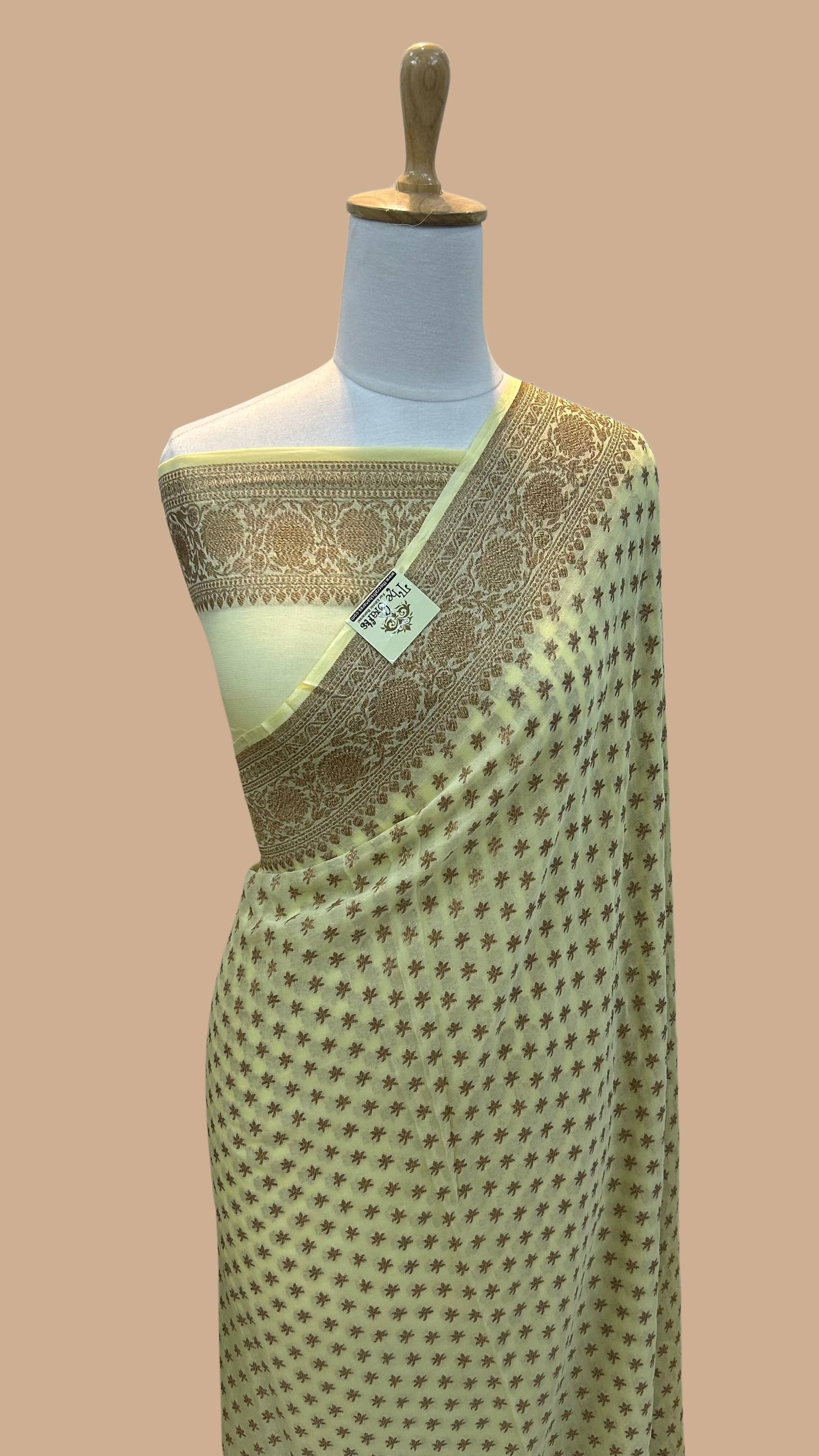 Khaddi Georgette Banarasi Saree - Antique Zari