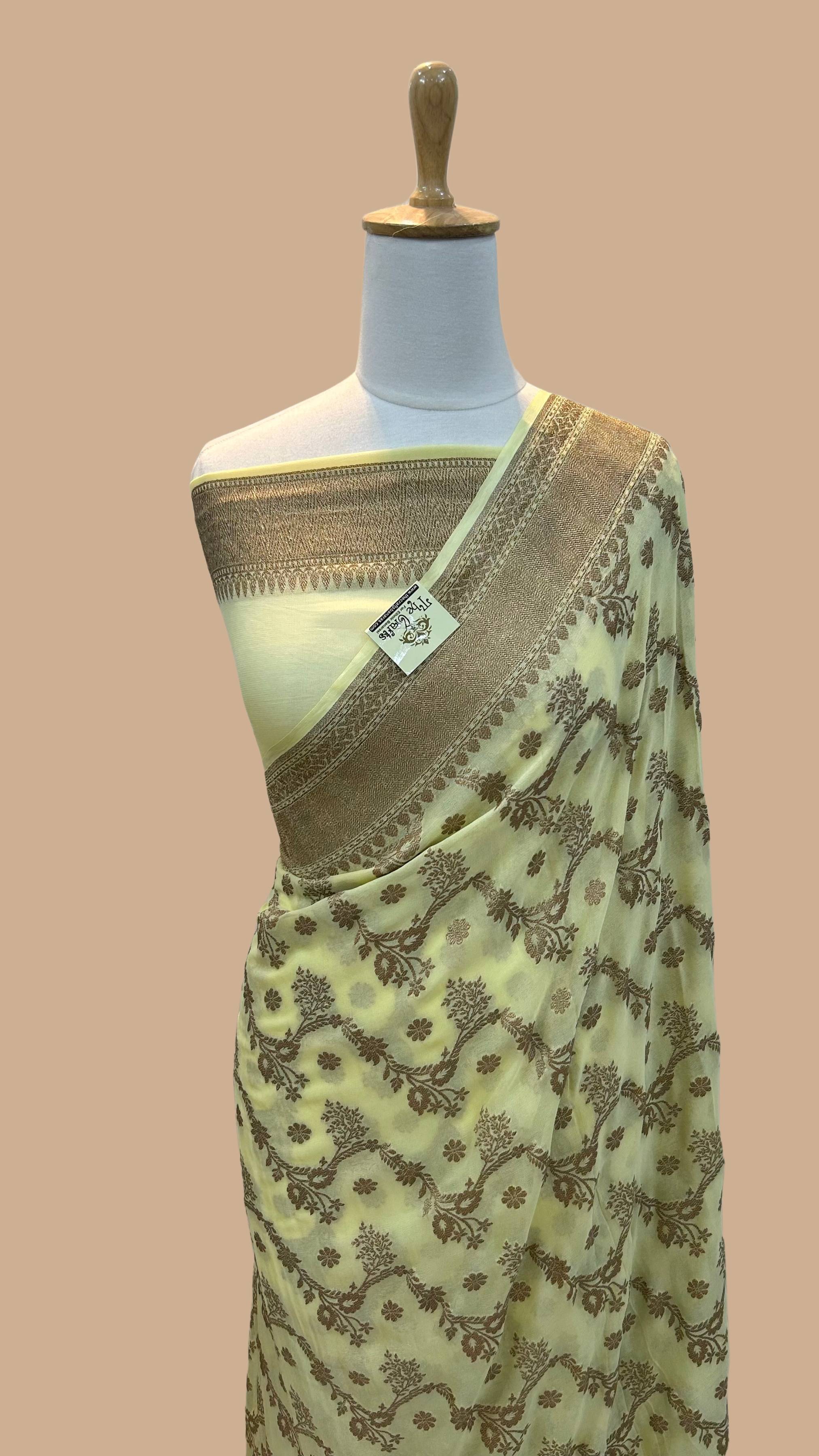 Khaddi Georgette Banarasi Saree - Antique Zari