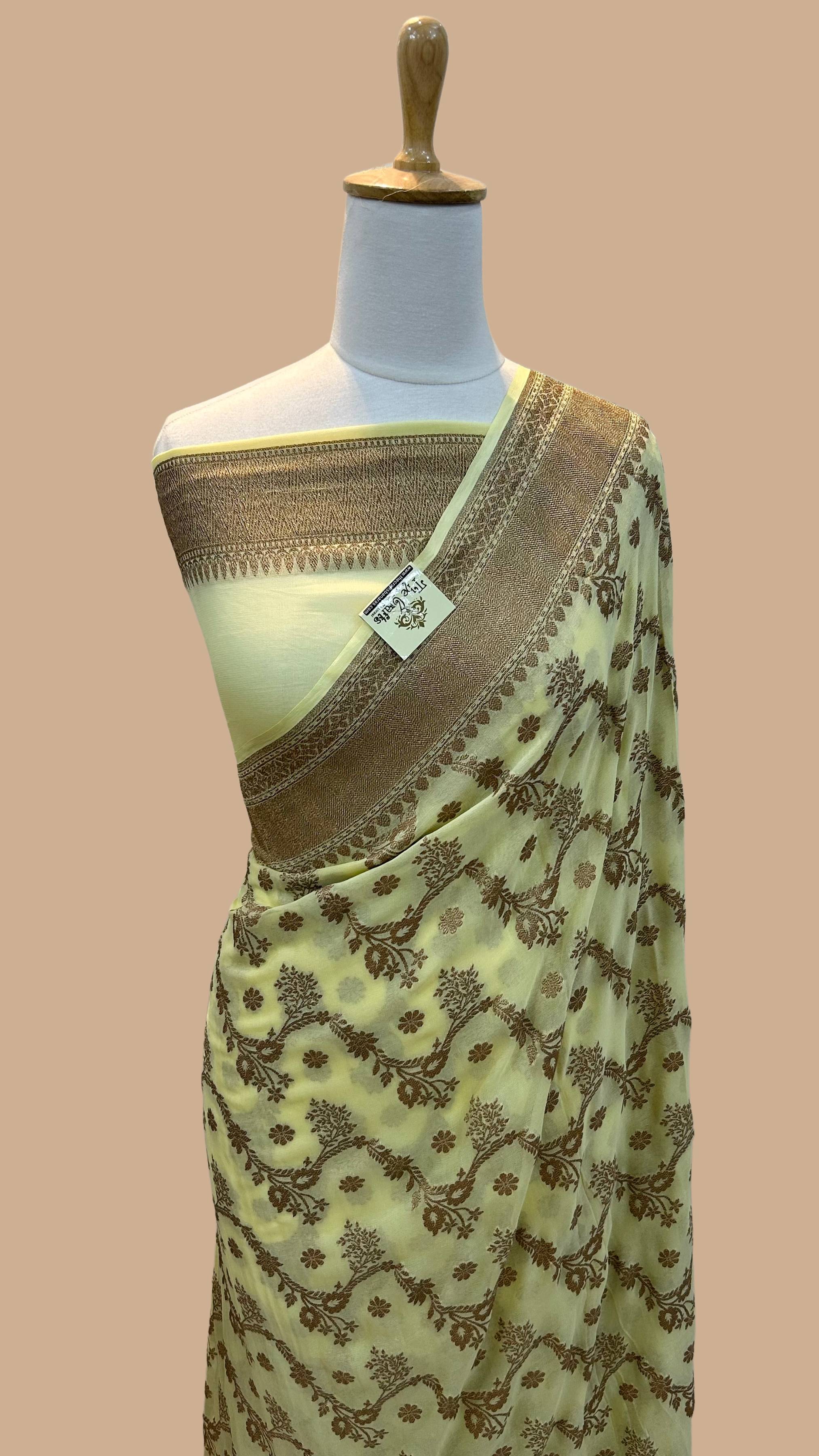 Khaddi Georgette Banarasi Saree - Antique Zari