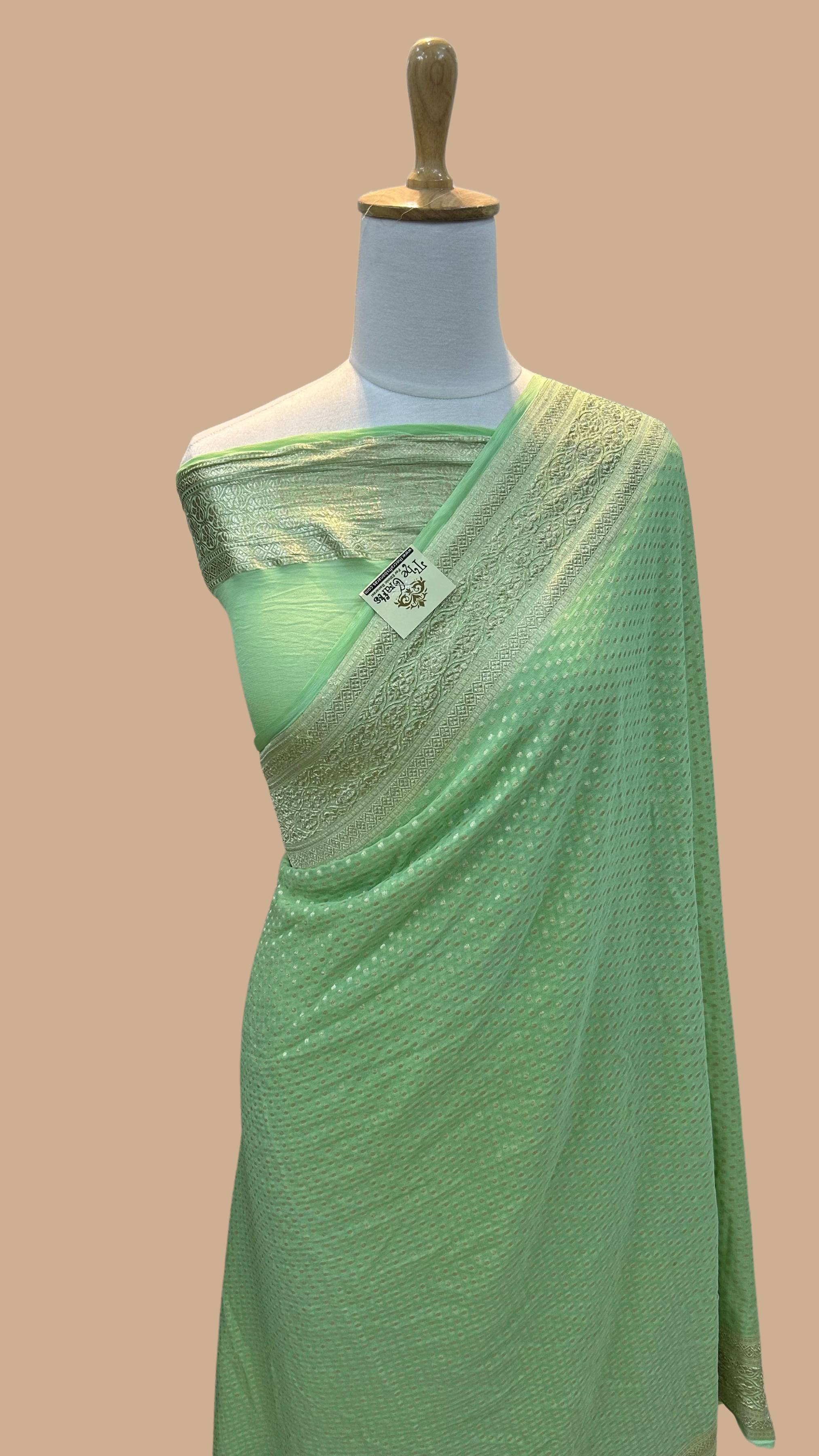 Khaddi Georgette Handloom Banarasi Saree - with Meenakari buta