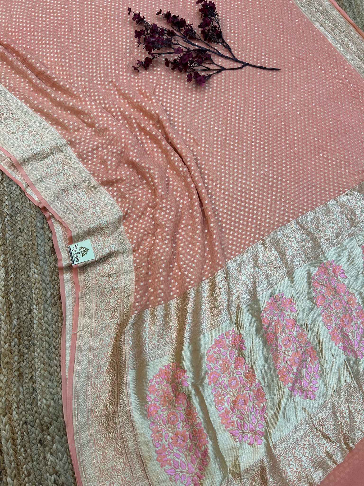 Khaddi Georgette Handloom Banarasi Saree - with Meenakari buta