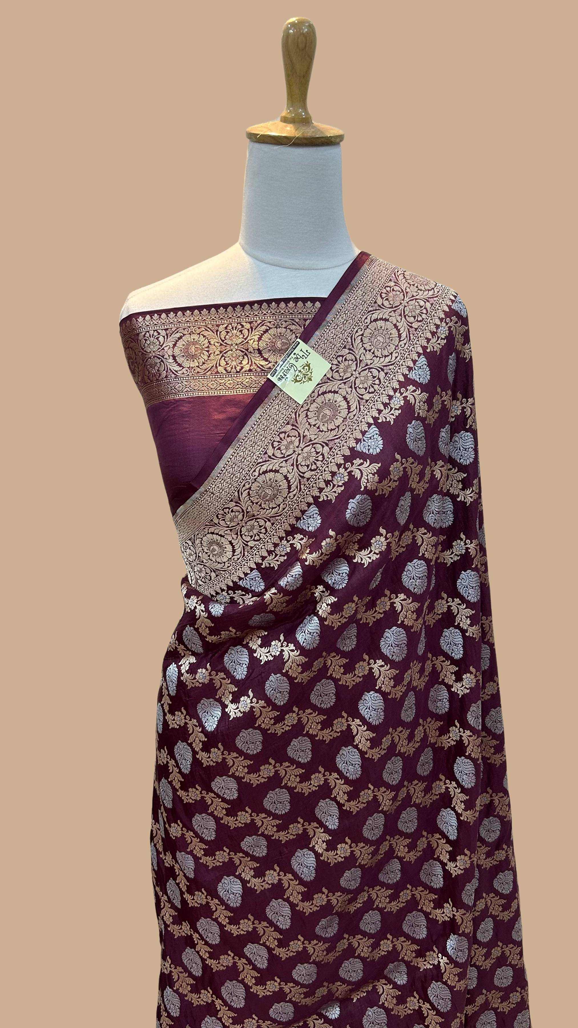 Pure Katan Silk Handloom Banarasi Saree - All over Sona Roopa Jaal work