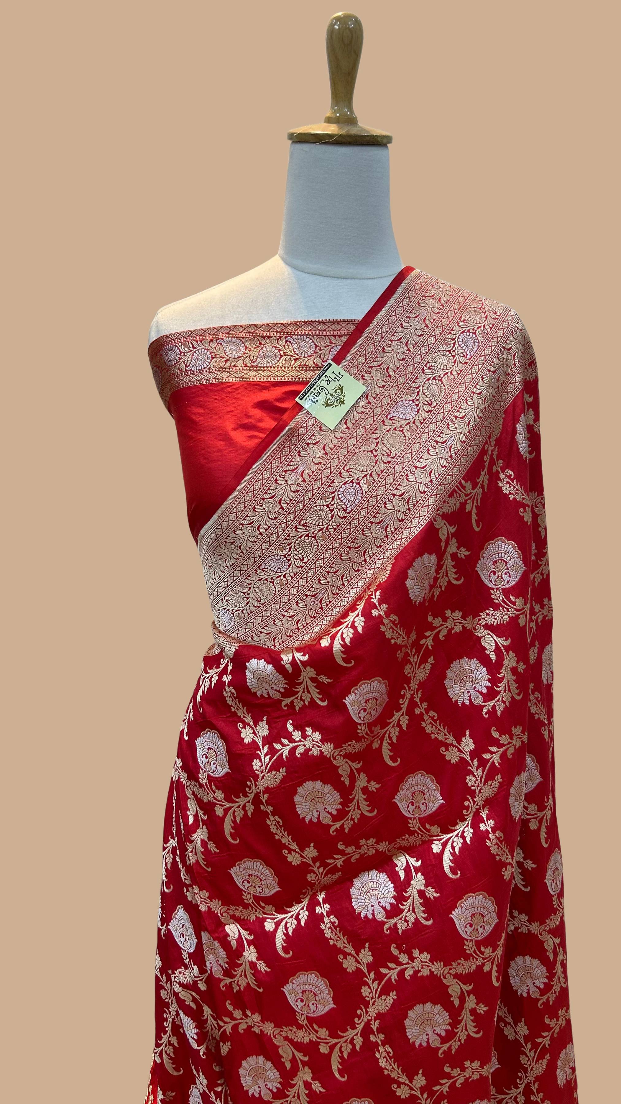 Pure Katan Silk Handloom Banarasi Saree - All over Sona Roopa Jaal work