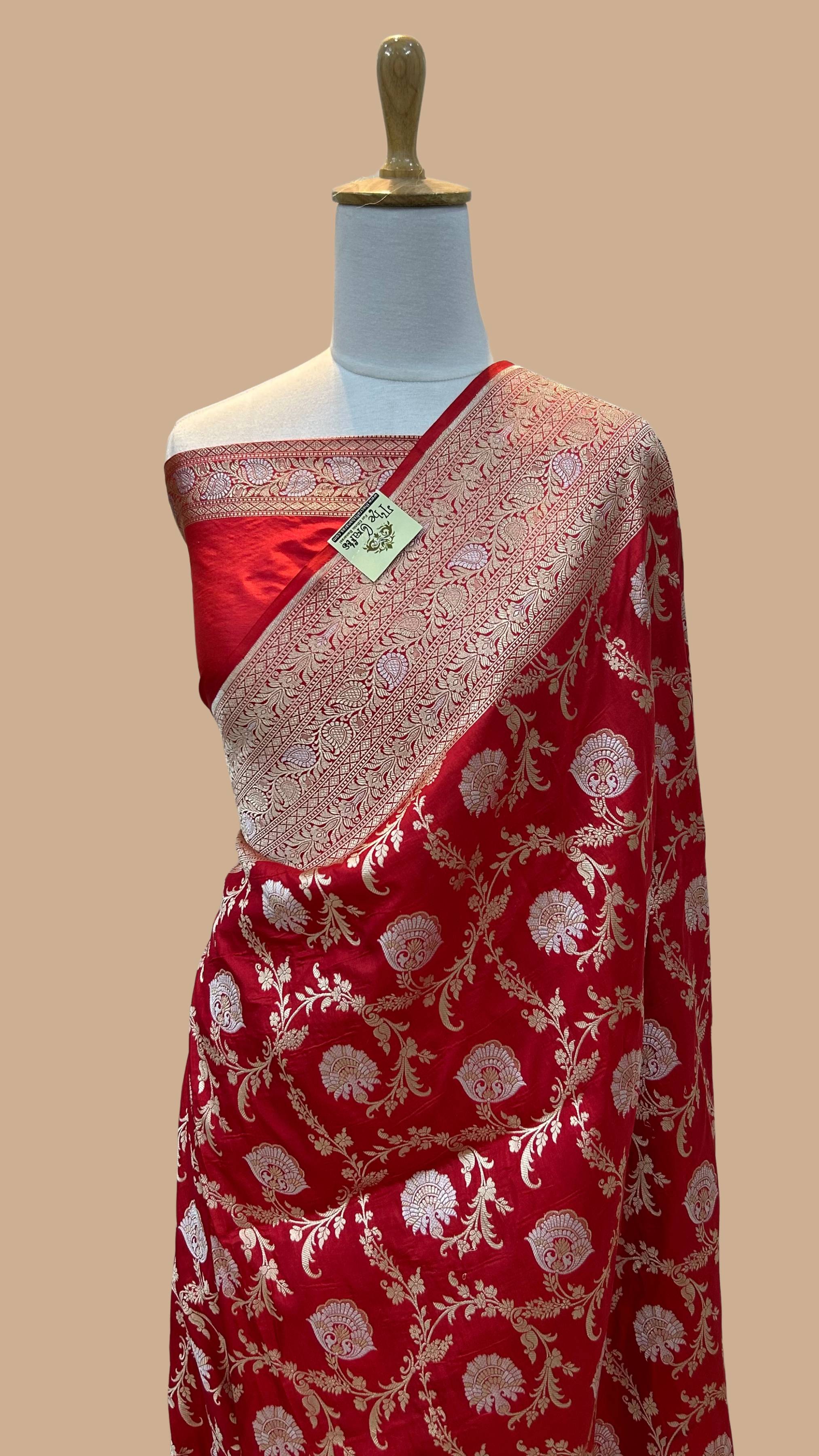 Pure Katan Silk Handloom Banarasi Saree - All over Sona Roopa Jaal work