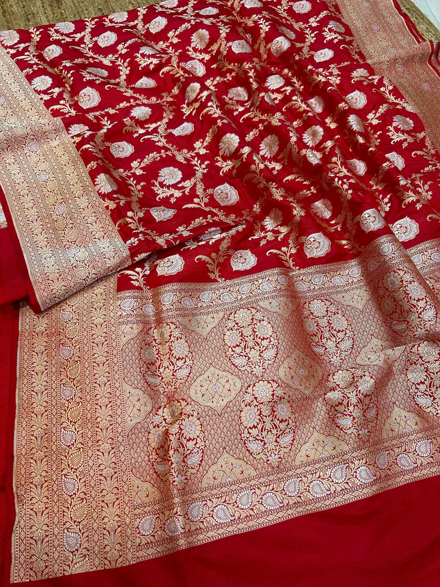 Pure Katan Silk Handloom Banarasi Saree - All over Sona Roopa Jaal work