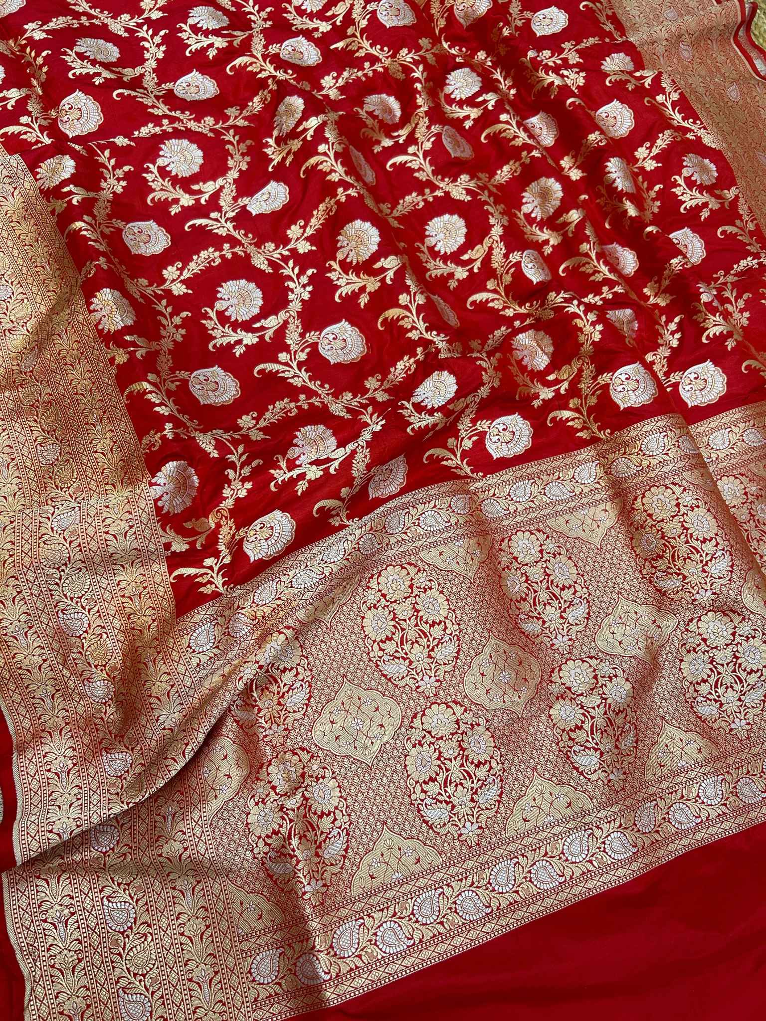 Pure Katan Silk Handloom Banarasi Saree - All over Sona Roopa Jaal work