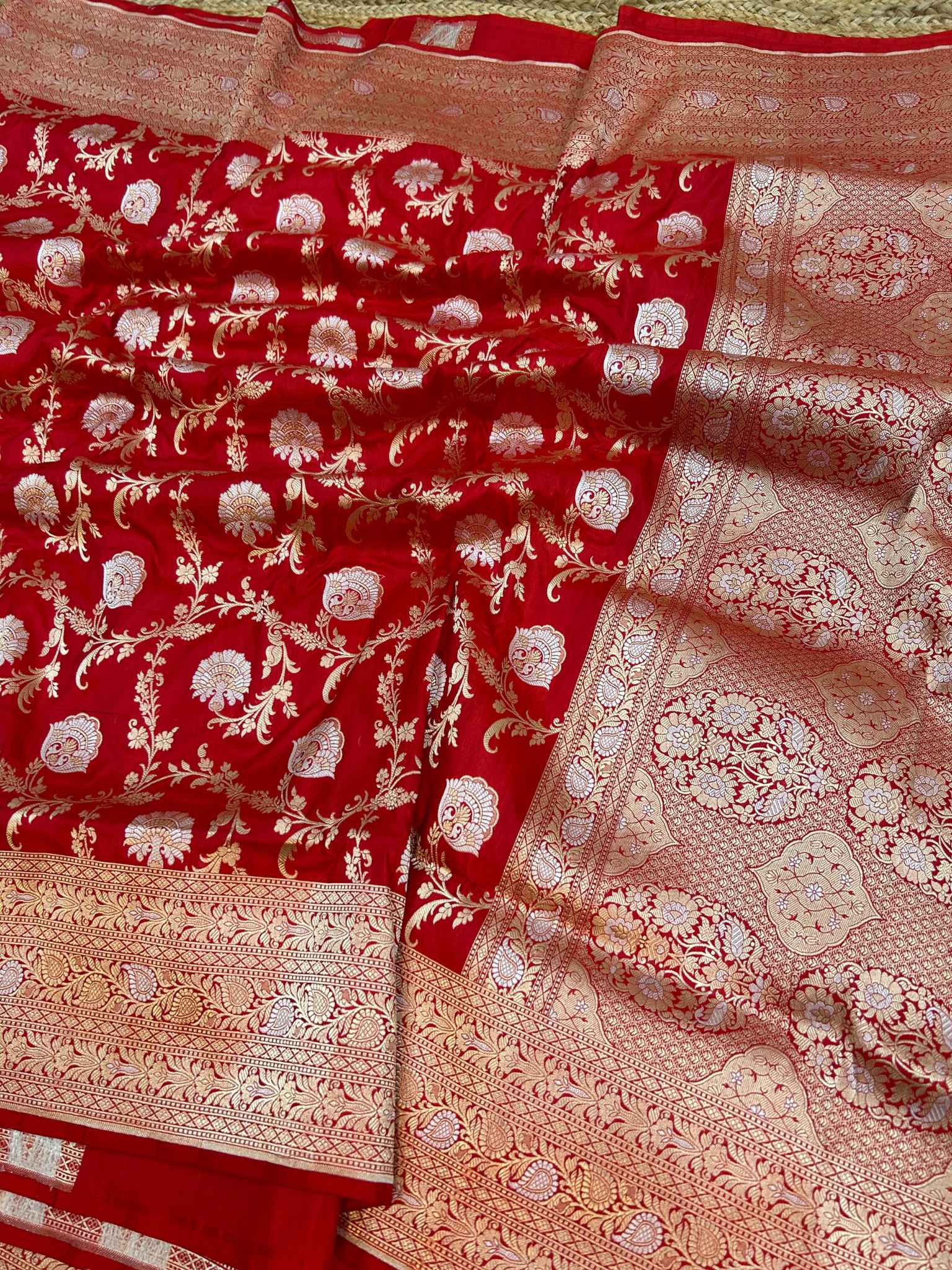 Pure Katan Silk Handloom Banarasi Saree - All over Sona Roopa Jaal work