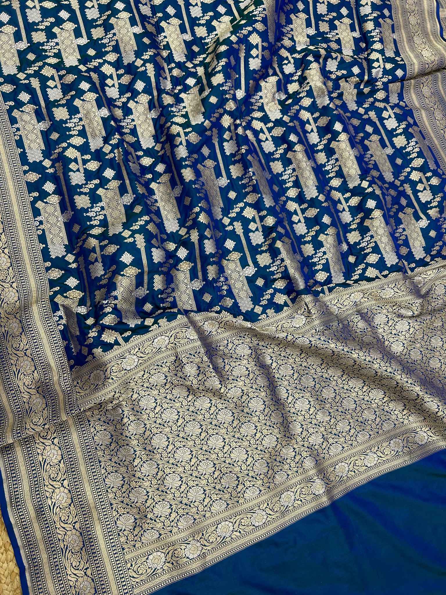 Pure Katan Silk Handloom Banarasi Saree - All over Sona Roopa Jaal work