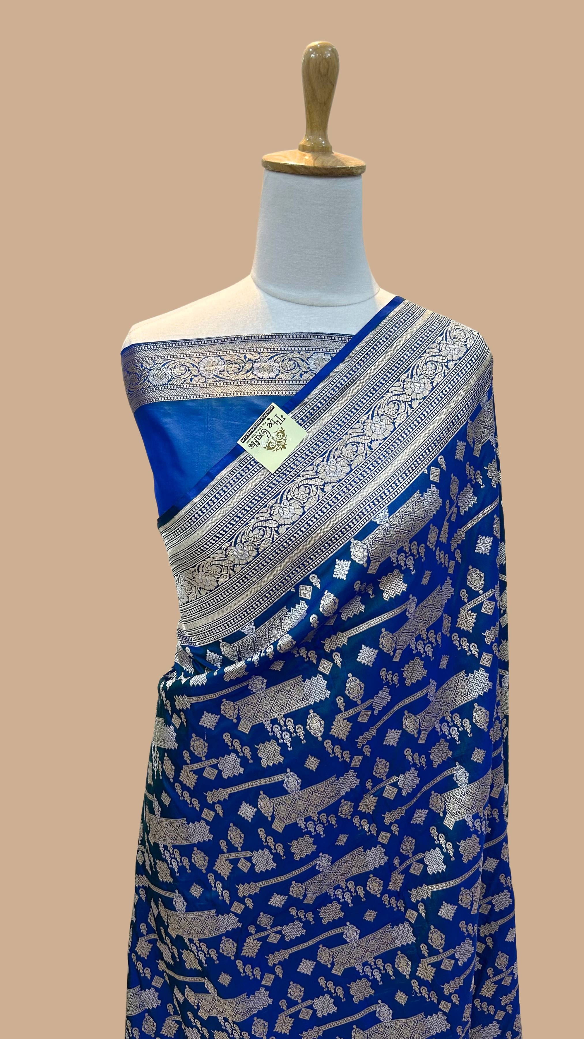 Pure Katan Silk Handloom Banarasi Saree - All over Sona Roopa Jaal work