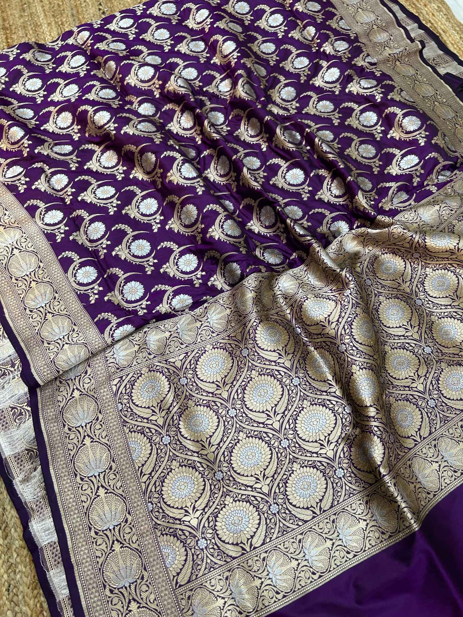 Pure Katan Silk Handloom Banarasi Saree - All over Sona Roopa Jaal work