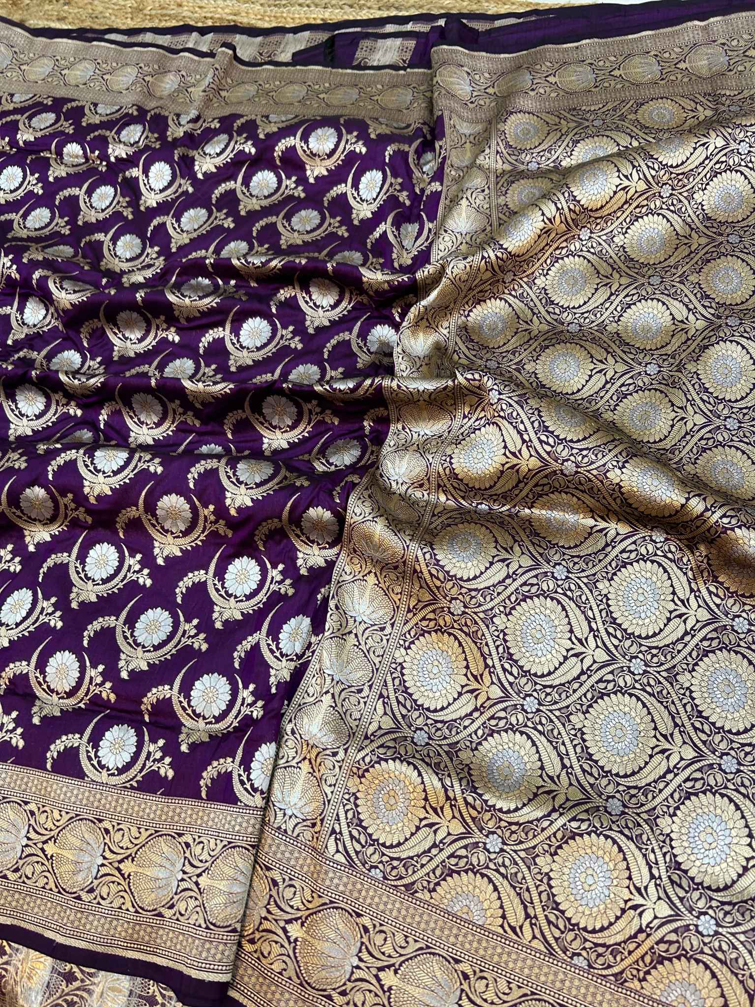 Pure Katan Silk Handloom Banarasi Saree - All over Sona Roopa Jaal work