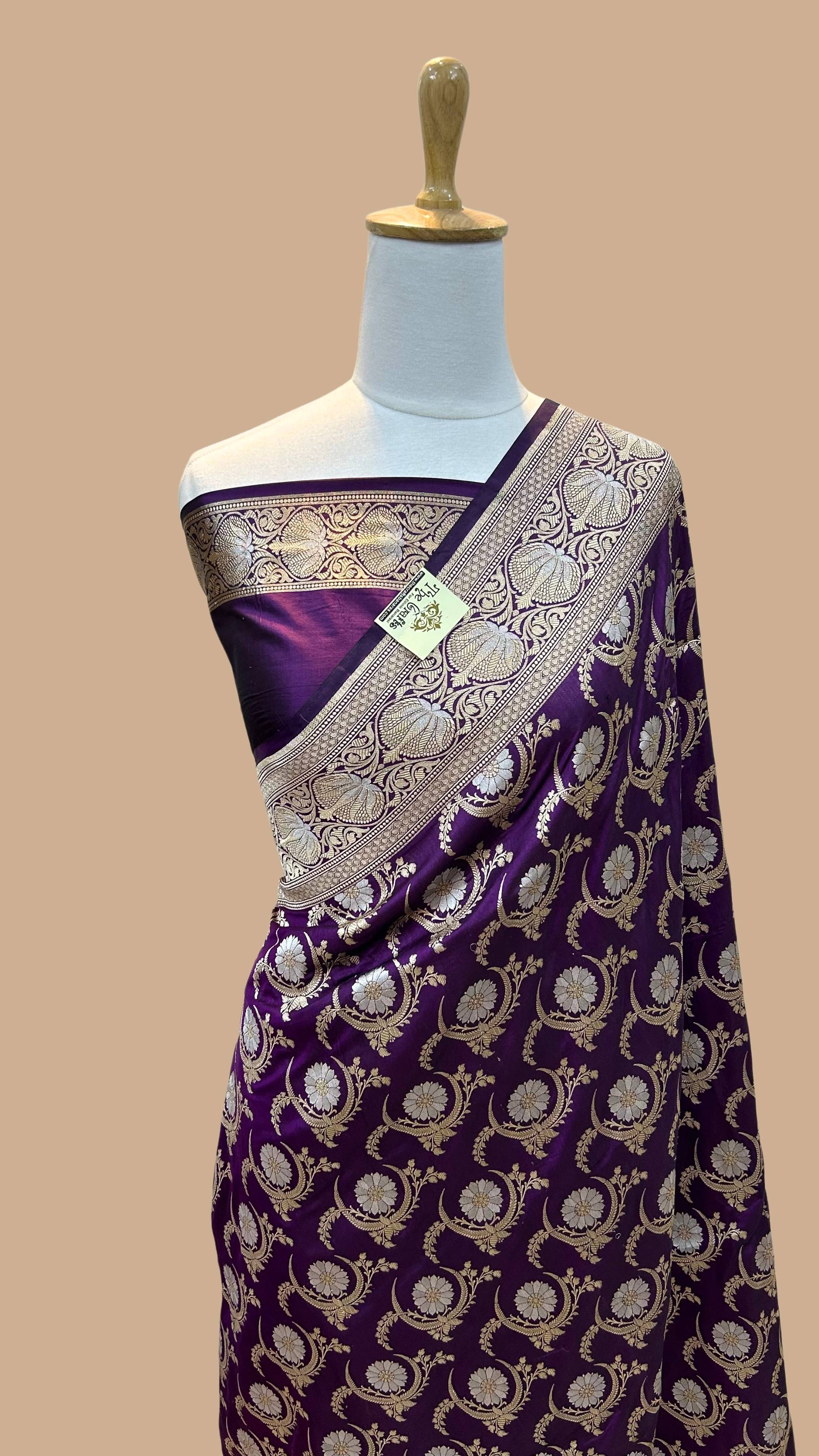 Pure Katan Silk Handloom Banarasi Saree - All over Sona Roopa Jaal work