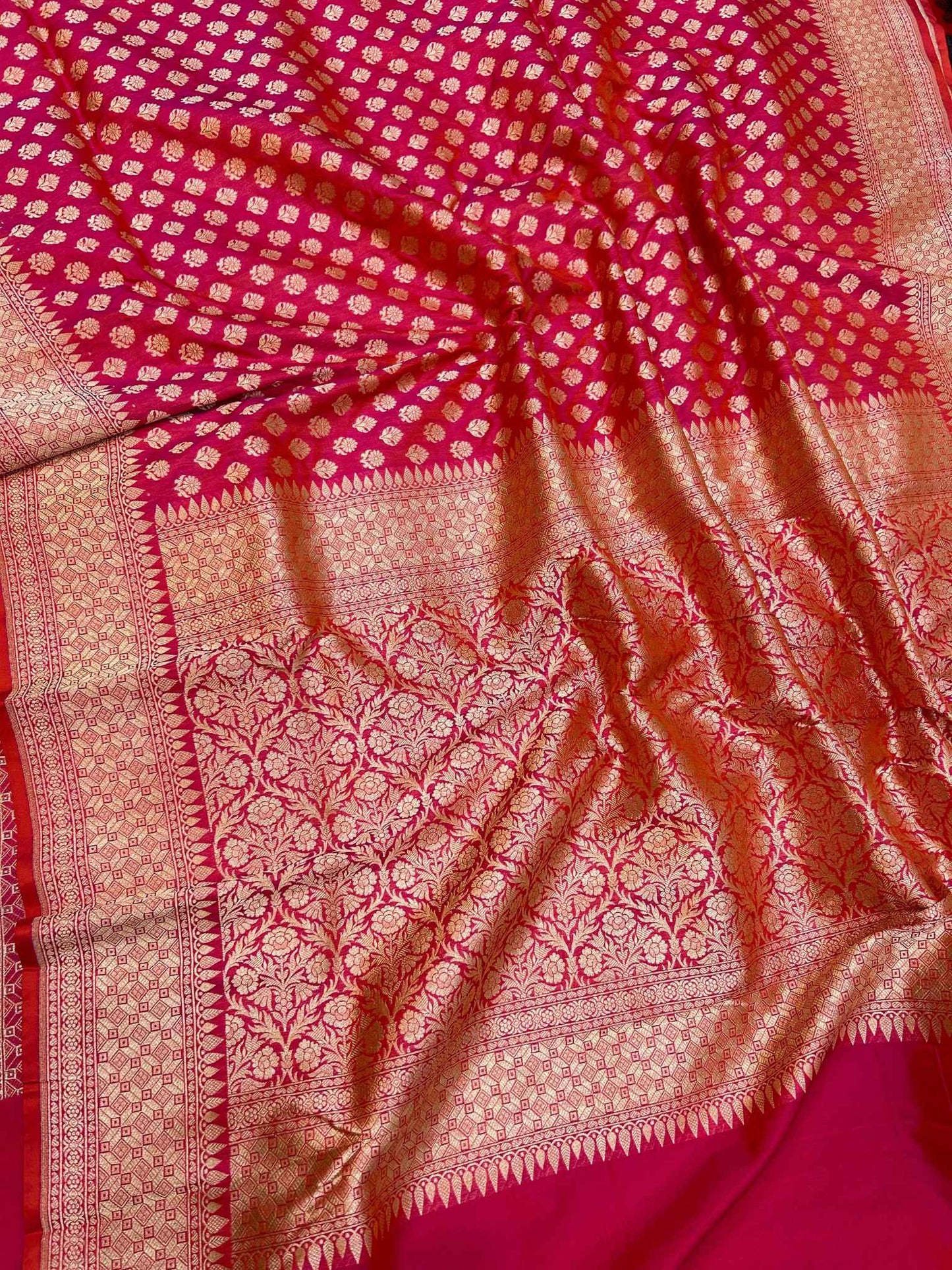 Hot Pink Pure Katan Silk Handloom Banarasi Saree - Jaal work