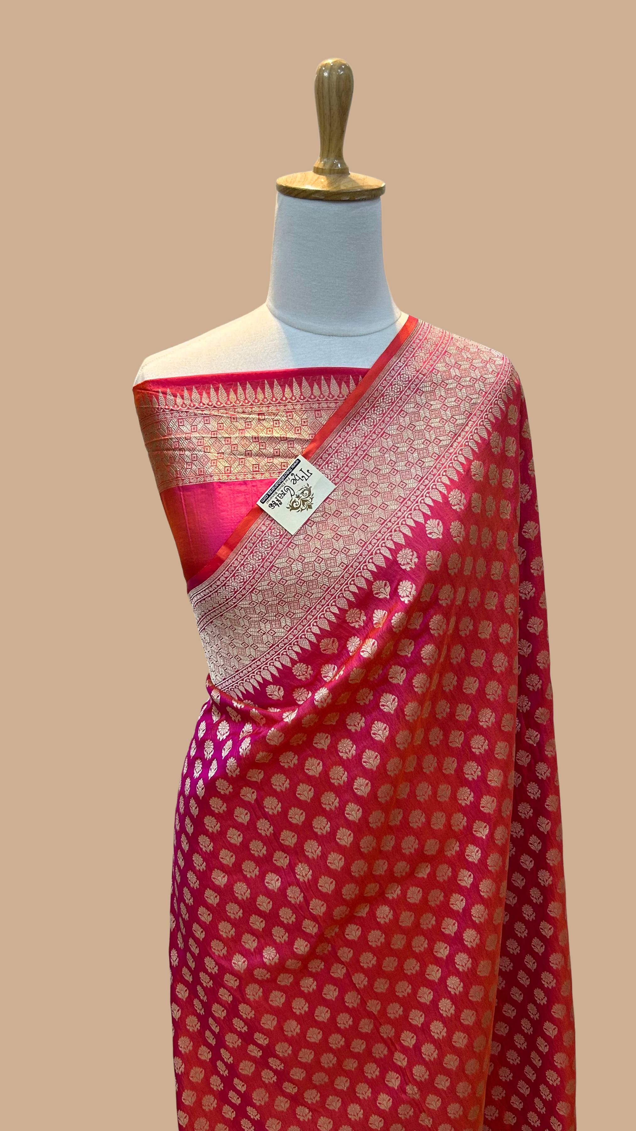 Hot Pink Pure Katan Silk Handloom Banarasi Saree - Jaal work