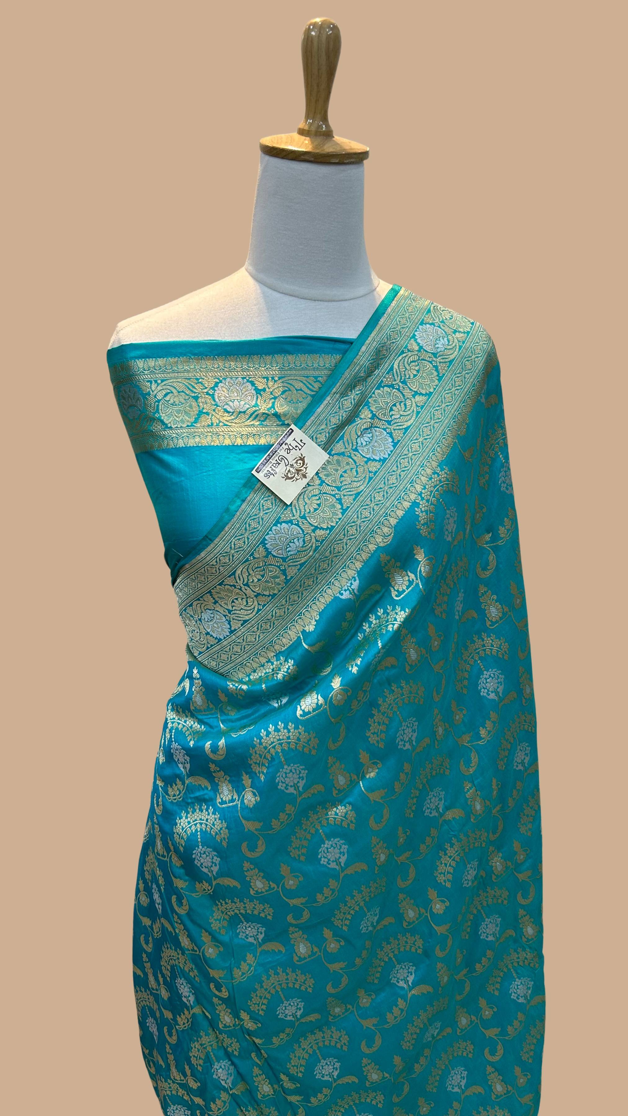 Pure Katan Silk Handloom Banarasi Saree - All over Sona Roopa Jaal work