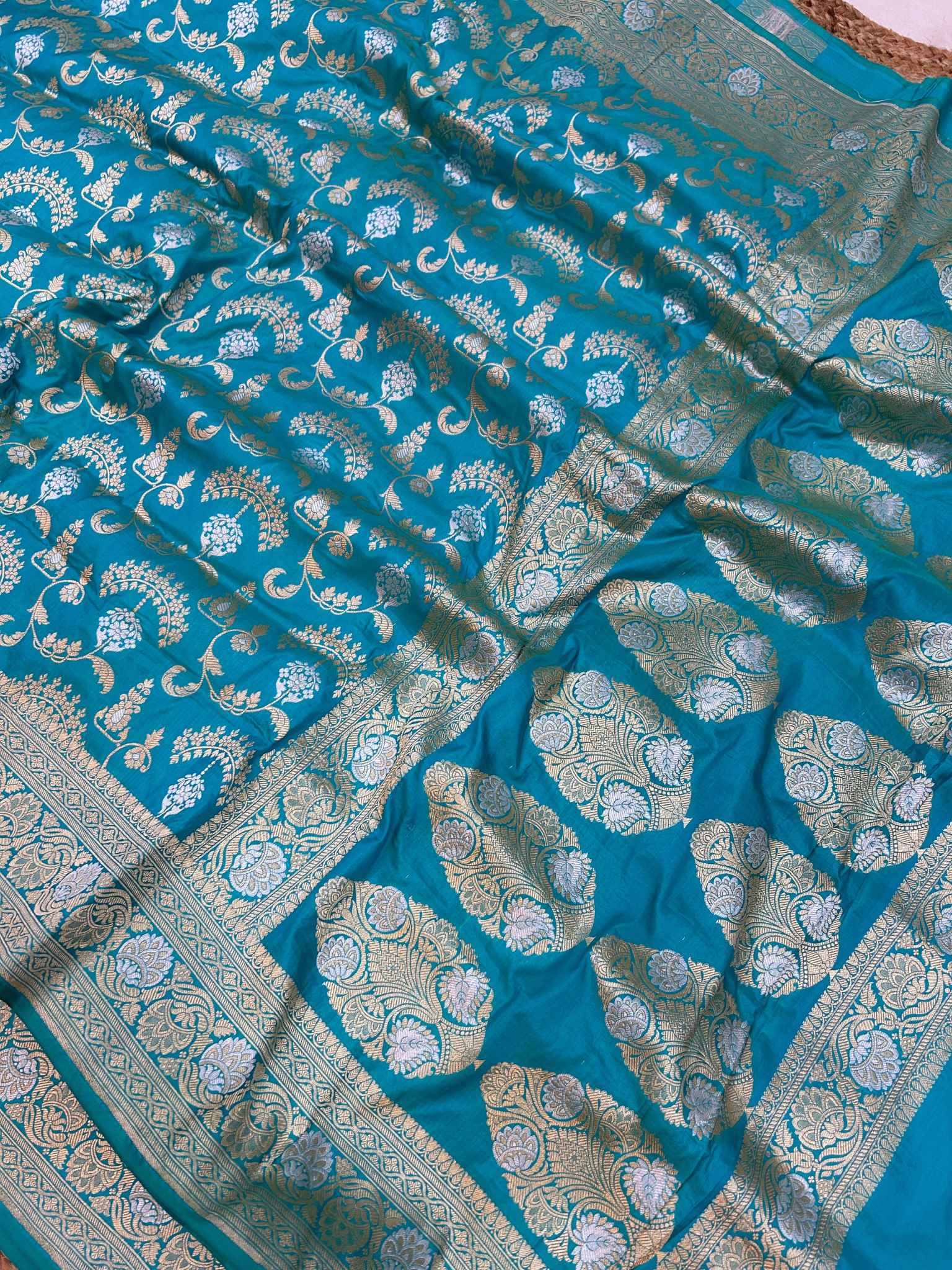 Pure Katan Silk Handloom Banarasi Saree - All over Sona Roopa Jaal work