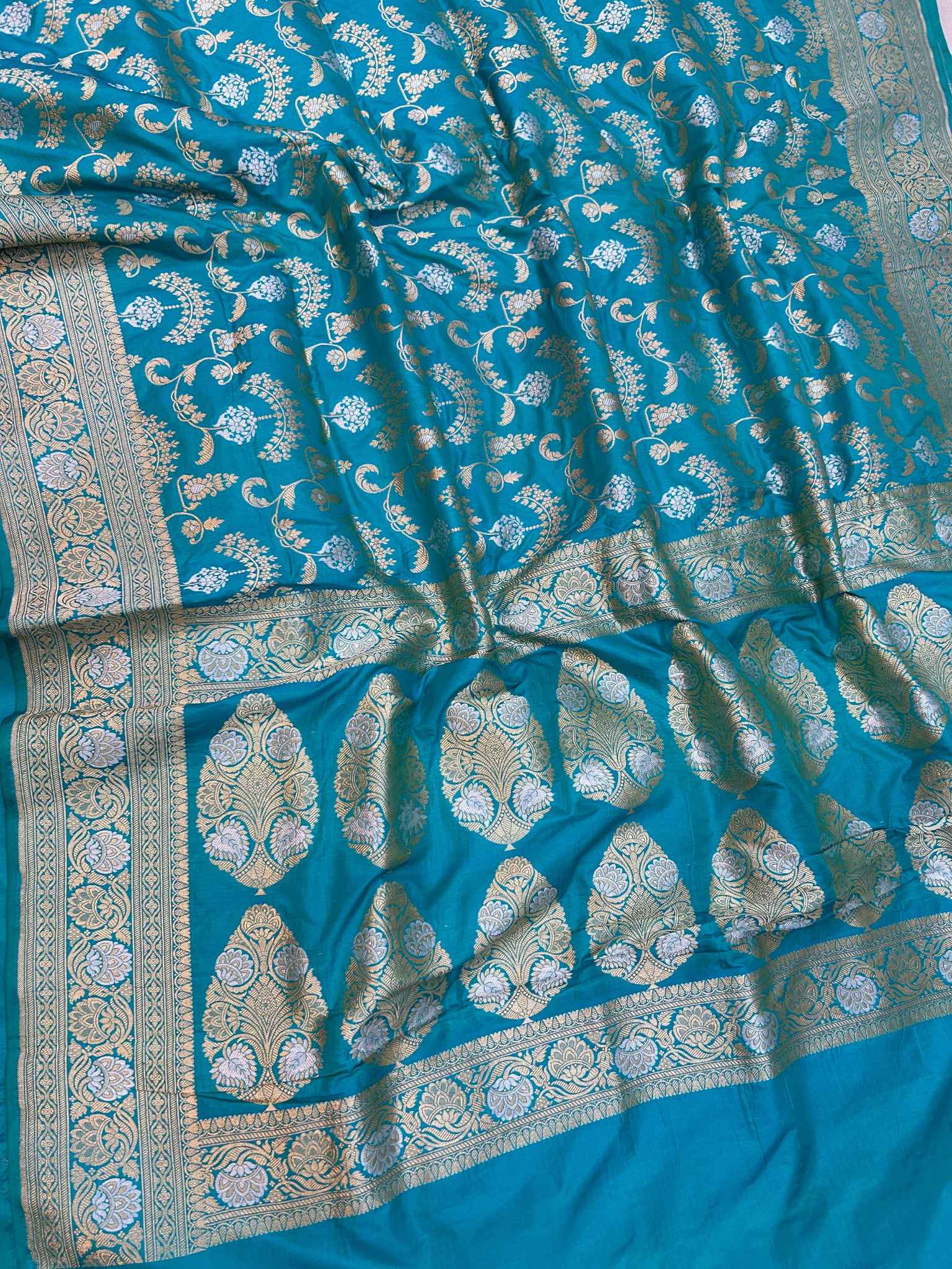 Pure Katan Silk Handloom Banarasi Saree - All over Sona Roopa Jaal work