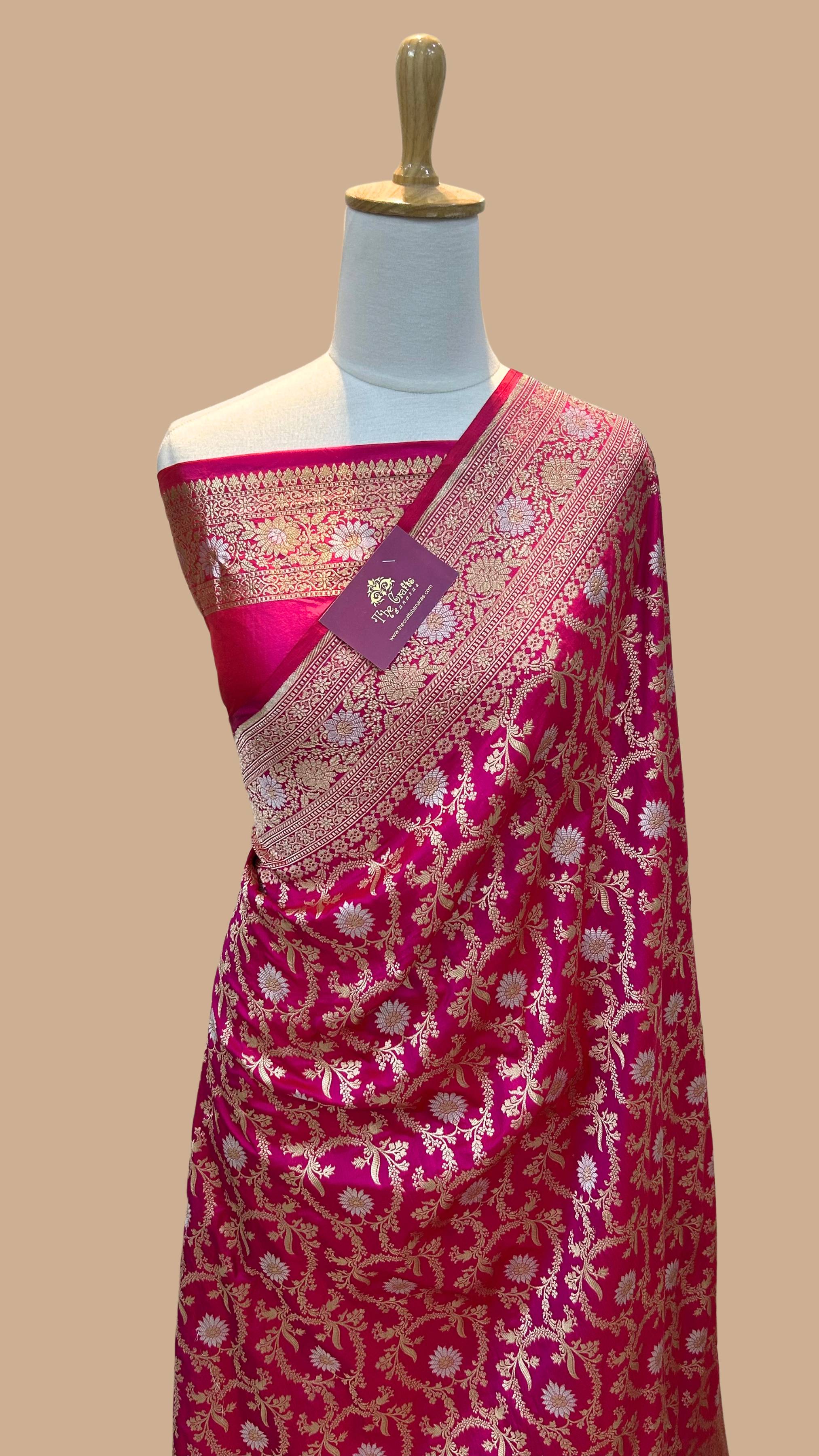 Pure Katan Silk Handloom Banarasi Saree - All over Sona Roopa Jaal work